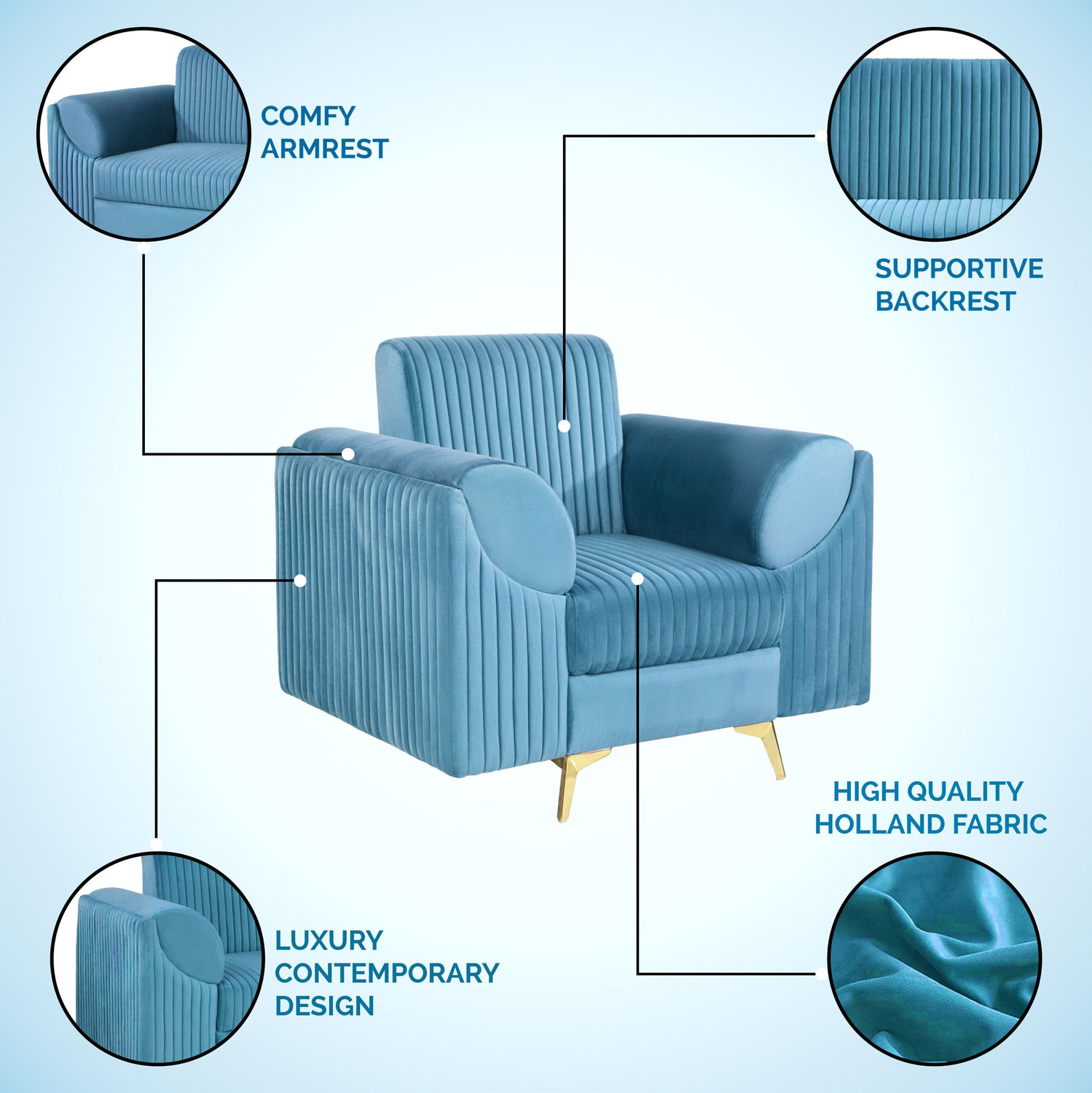 Image of Seventh Heaven Venice 1 Seater Sofa, Extra Spacious, Plush Suede Fabric: 1 Year Warranty Fabric 1 Seater Sofa