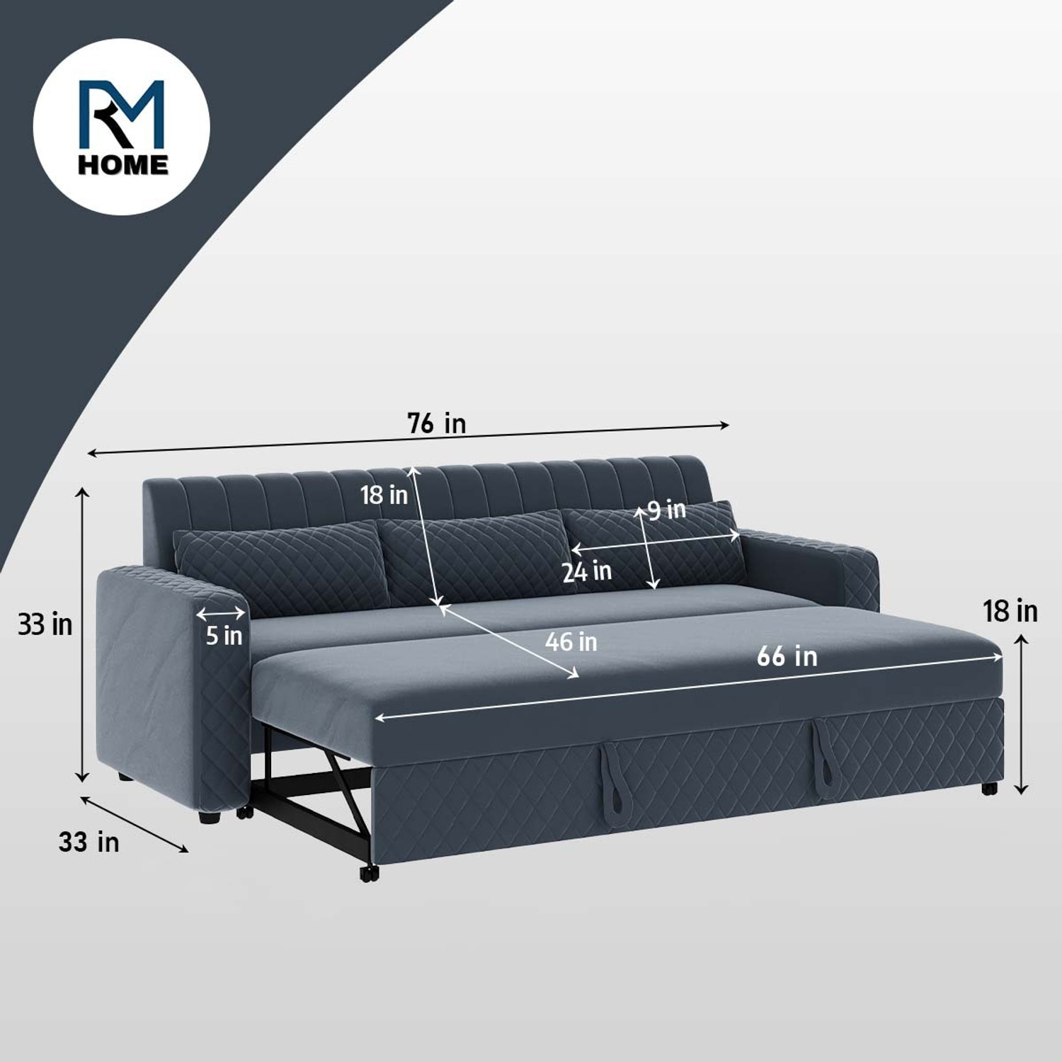 Image of RM HOME Oliver Cumbed Fabric 3 Seater Sofa