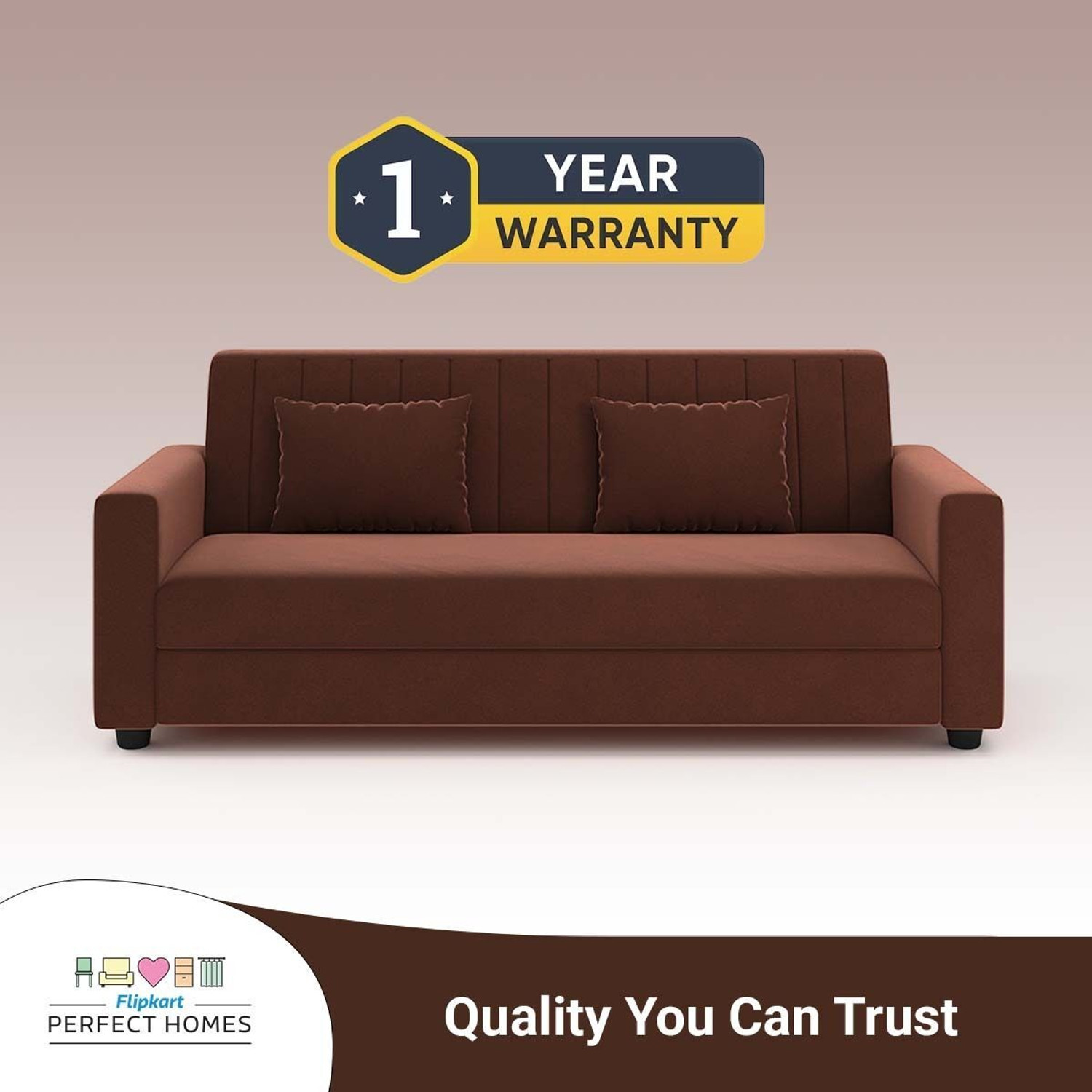 Image of Flipkart Perfect Homes Aeroform Luxuary Sofa Velvet Upholstery l Rick look Legs Fabric 3 Seater Sofa (Finish Color - Brown, DIY(Do-It-Yourself))