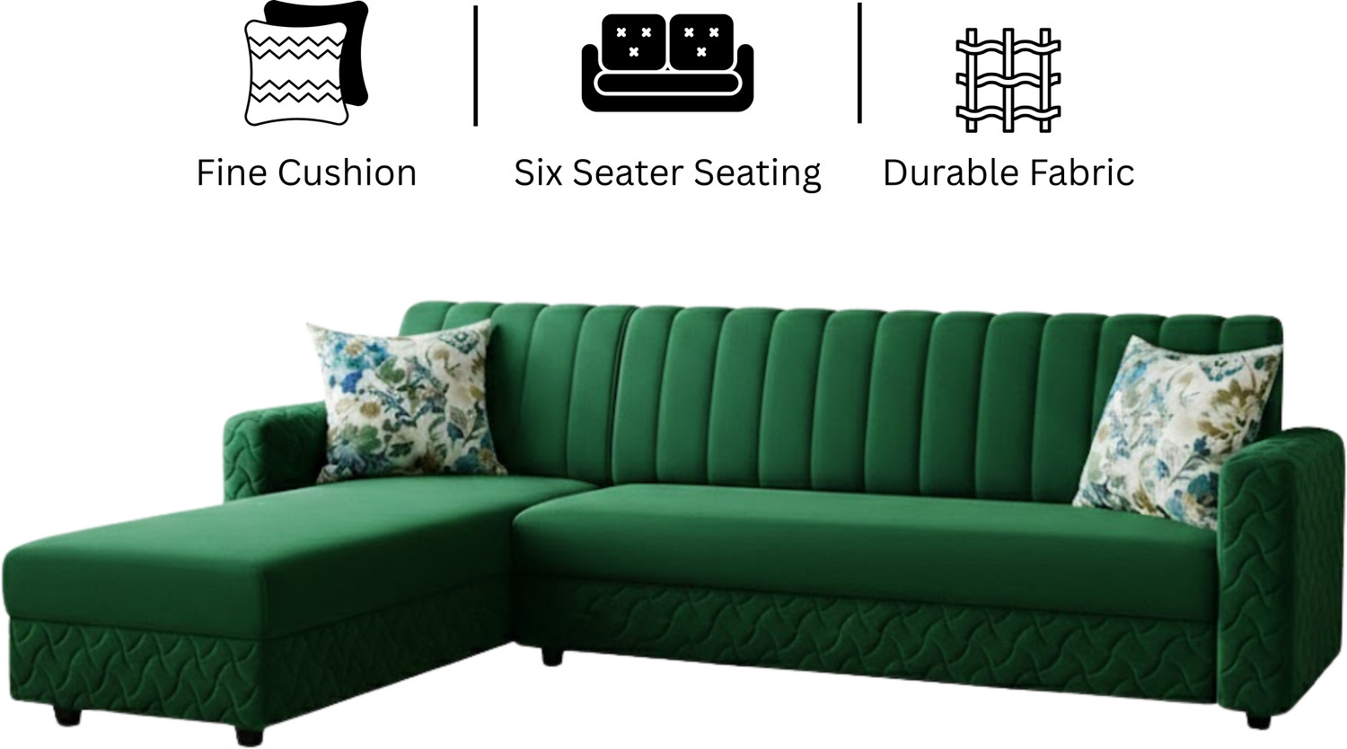 Image of WAKESURE Premium Quality L Shape LHS Velvet Fabric 6 Seater Sofa