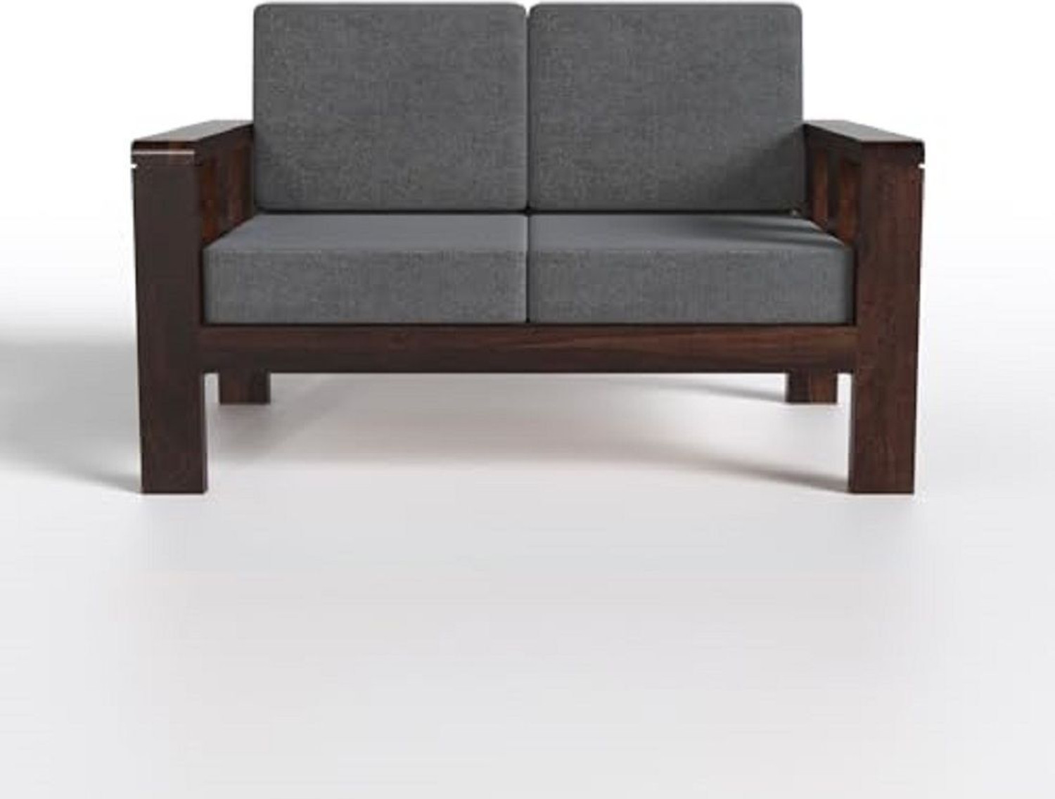 Image of DRYLC FURNITURE Solid Sheesham Wood Two Seater Sofa for Livingroom Fabric 2 Seater Sofa