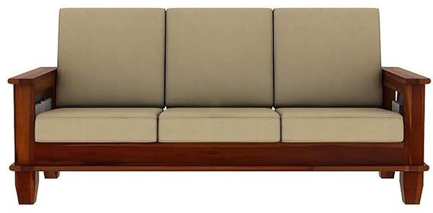 Image of SIDDH Solid Sheesham Wood 3 Seater Sofa For Set of 3 Pieces Fabric 3 Seater Sofa