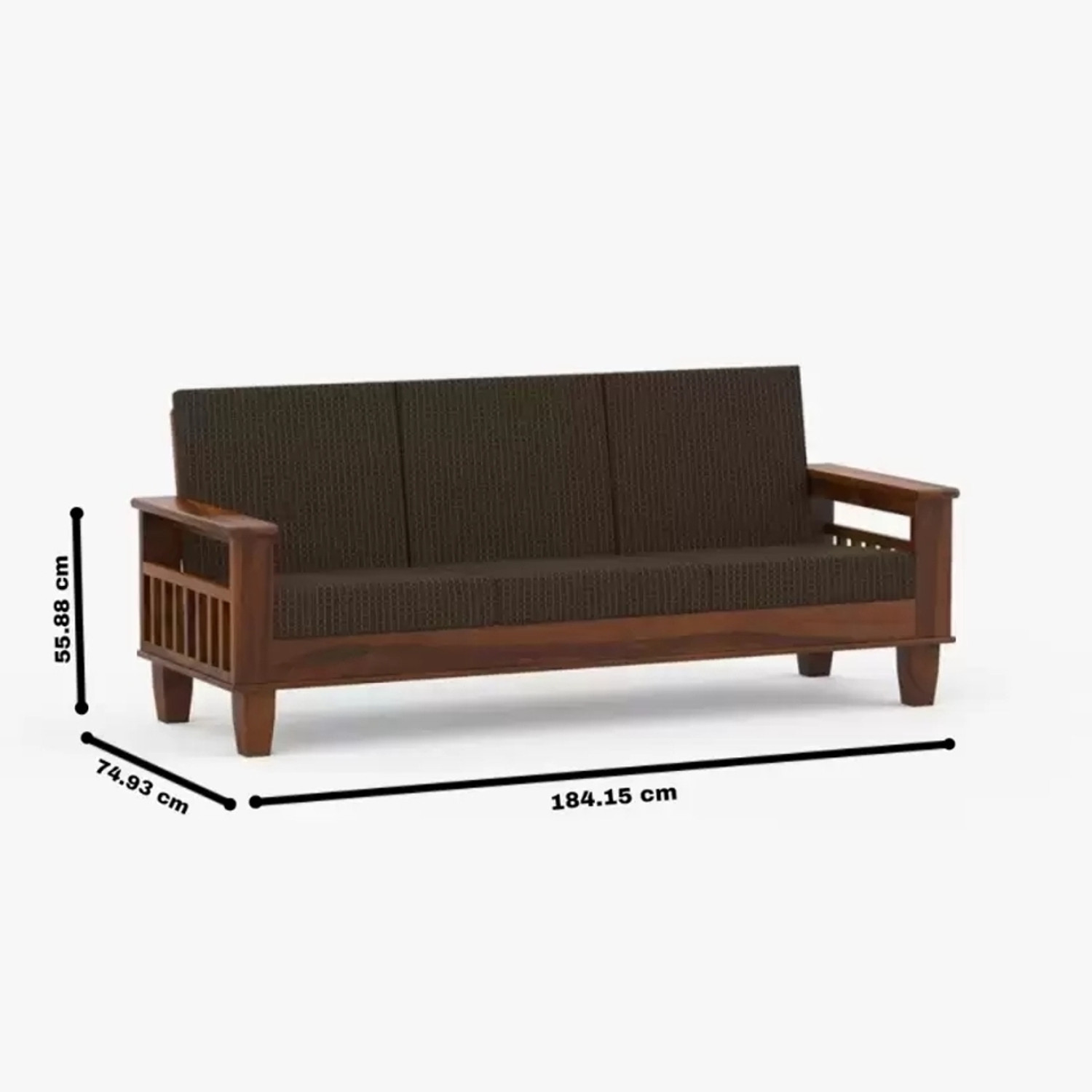 Image of Divine Arts Solid Sheesham Wood 5 Seater Sofa Set For Living Room / Office| Fabric 3+1+1 Fabric 3 + 1 + 1 Sofa Set