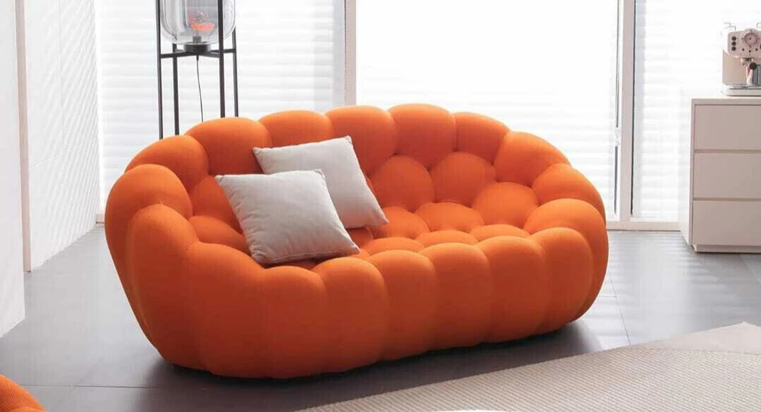 Image of India wood mart WOODEN BUBBLE SOFA 63 INCHES FO0R LIVING ROOM ,Modern Bubble Floor Couch Fabric Fabric 2 Seater Sofa