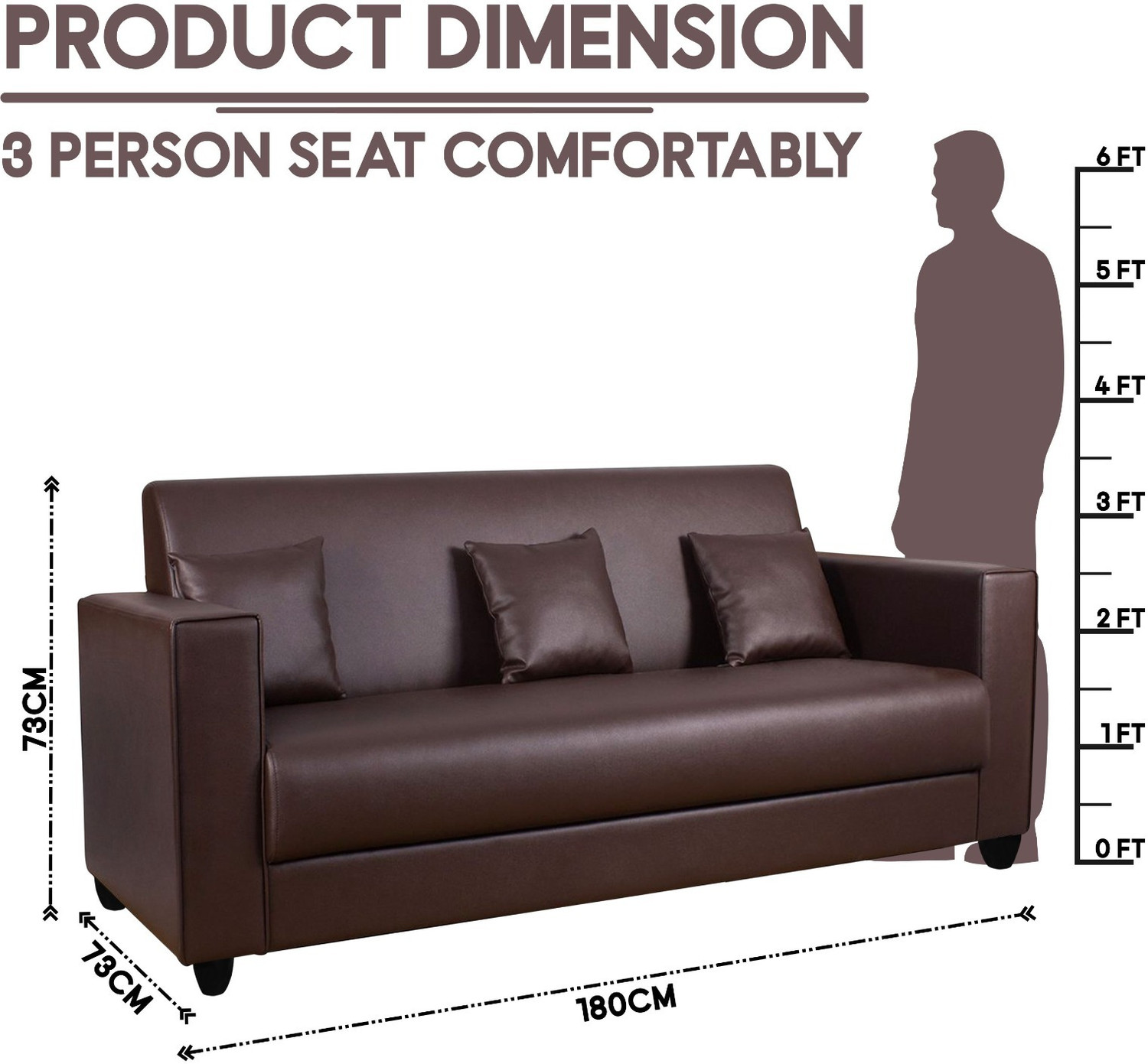 Image of Flipkart Perfect Homes LATHER Leatherette 3 Seater Sofa