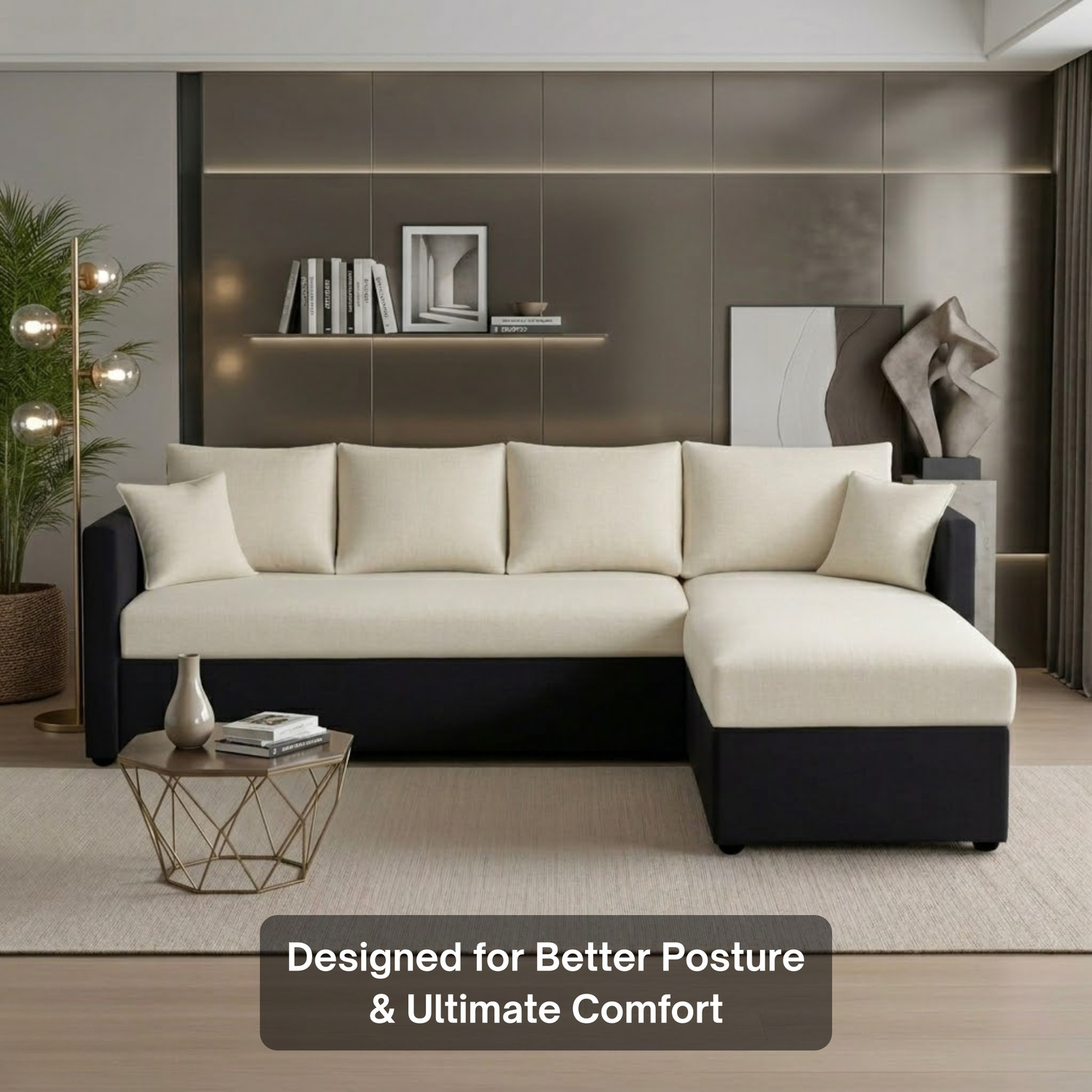 Image of Flipkart Perfect Homes Premium Quality L Shape RHS Velvet Fabric 6 Seater Sofa