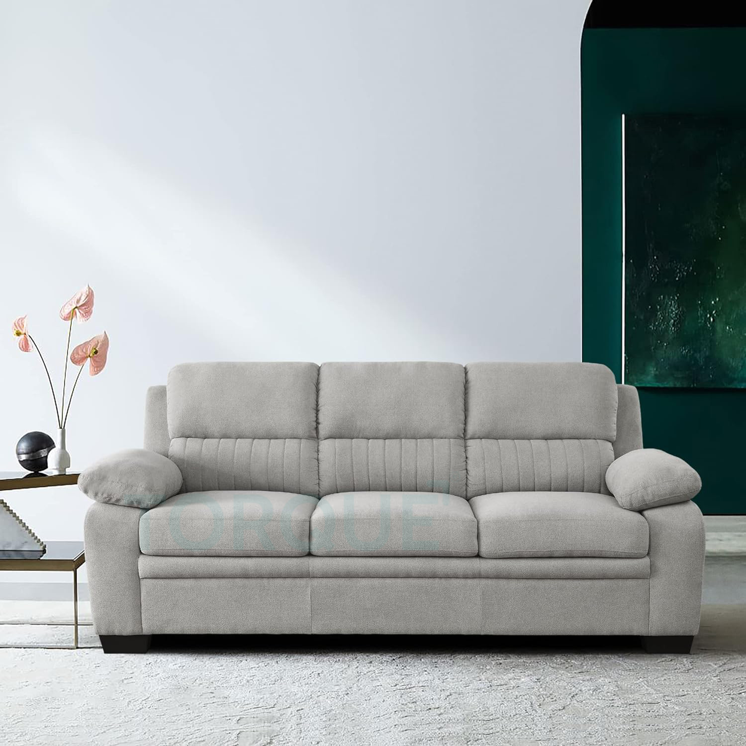 Image of Torque Jett 3 Seater Fabric Sofa For Living Room (Light Grey) Fabric 3 Seater Sofa