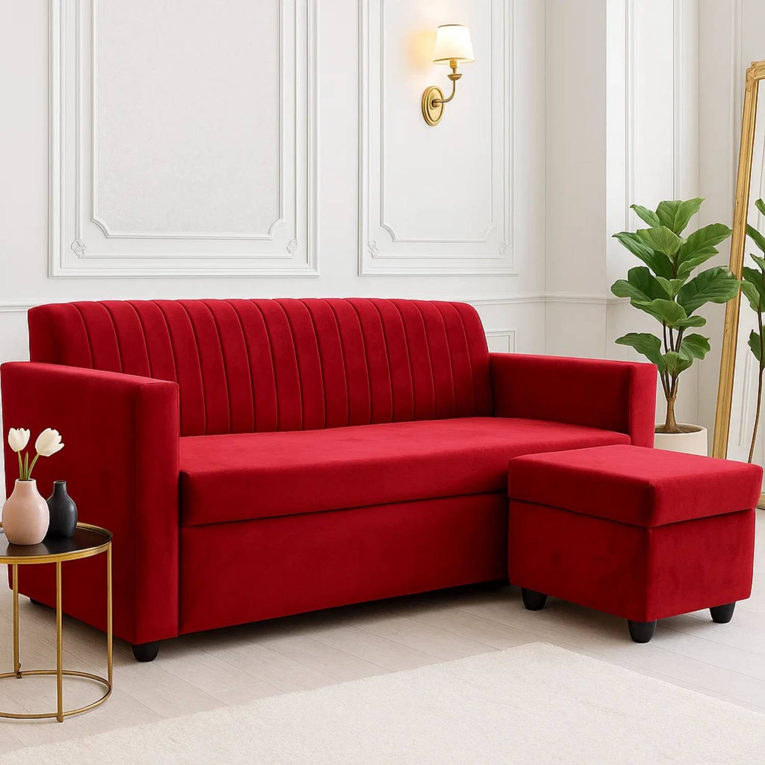 WAKESURE 4 Seater Velvet Ottoman Sofa