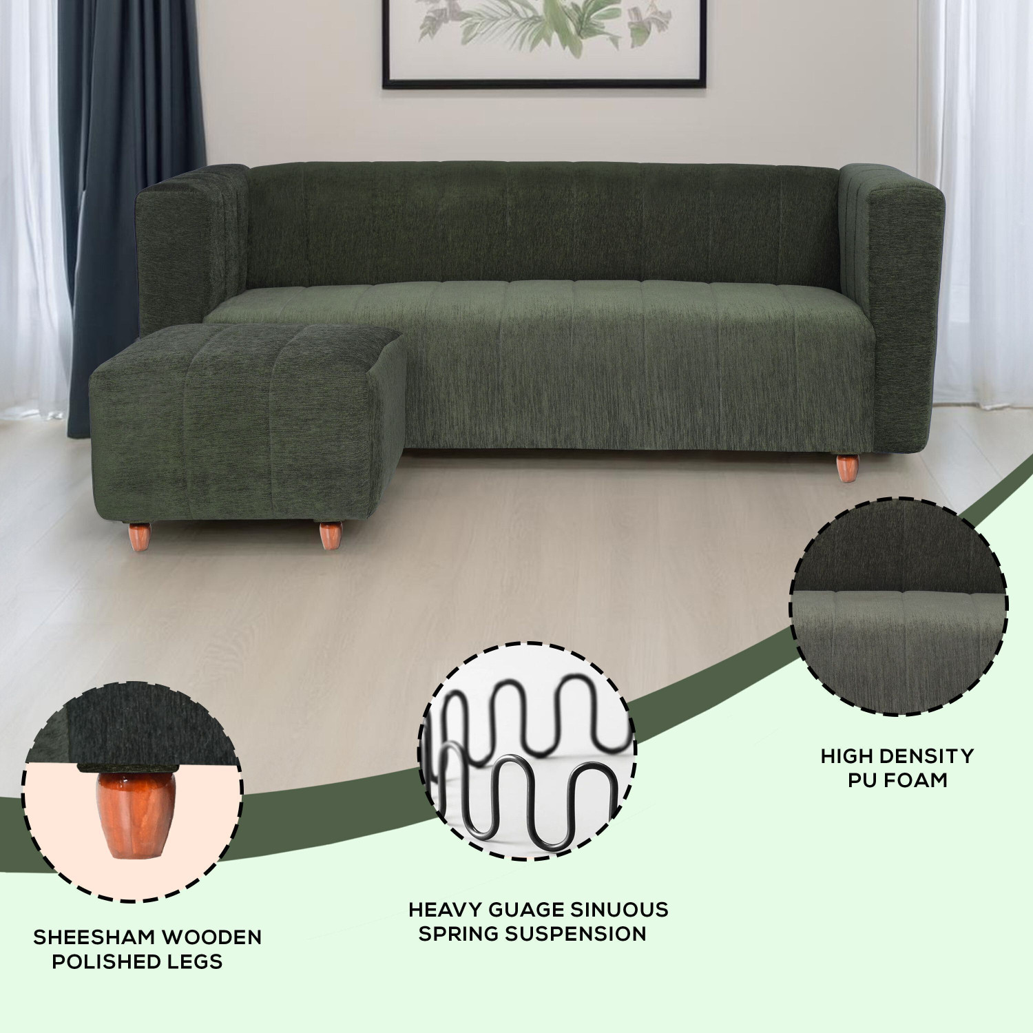 Image of Seventh Heaven Tokyo with 1 Ottoman, Chenille Molfino Fabric Fabric 4 Seater Sofa