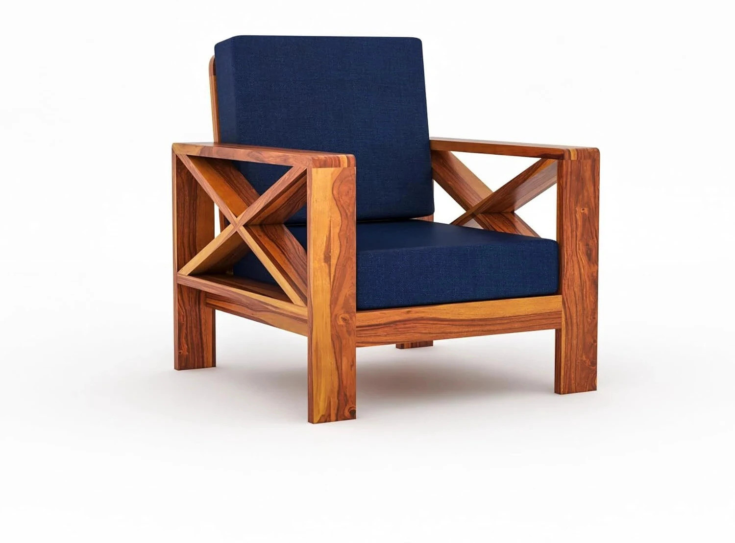 Image of saamenia furnitures Solid Sheesham Wood 1 Seater Sofa {40 Density Foam And Without Pillow} Fabric 1 Seater Sofa