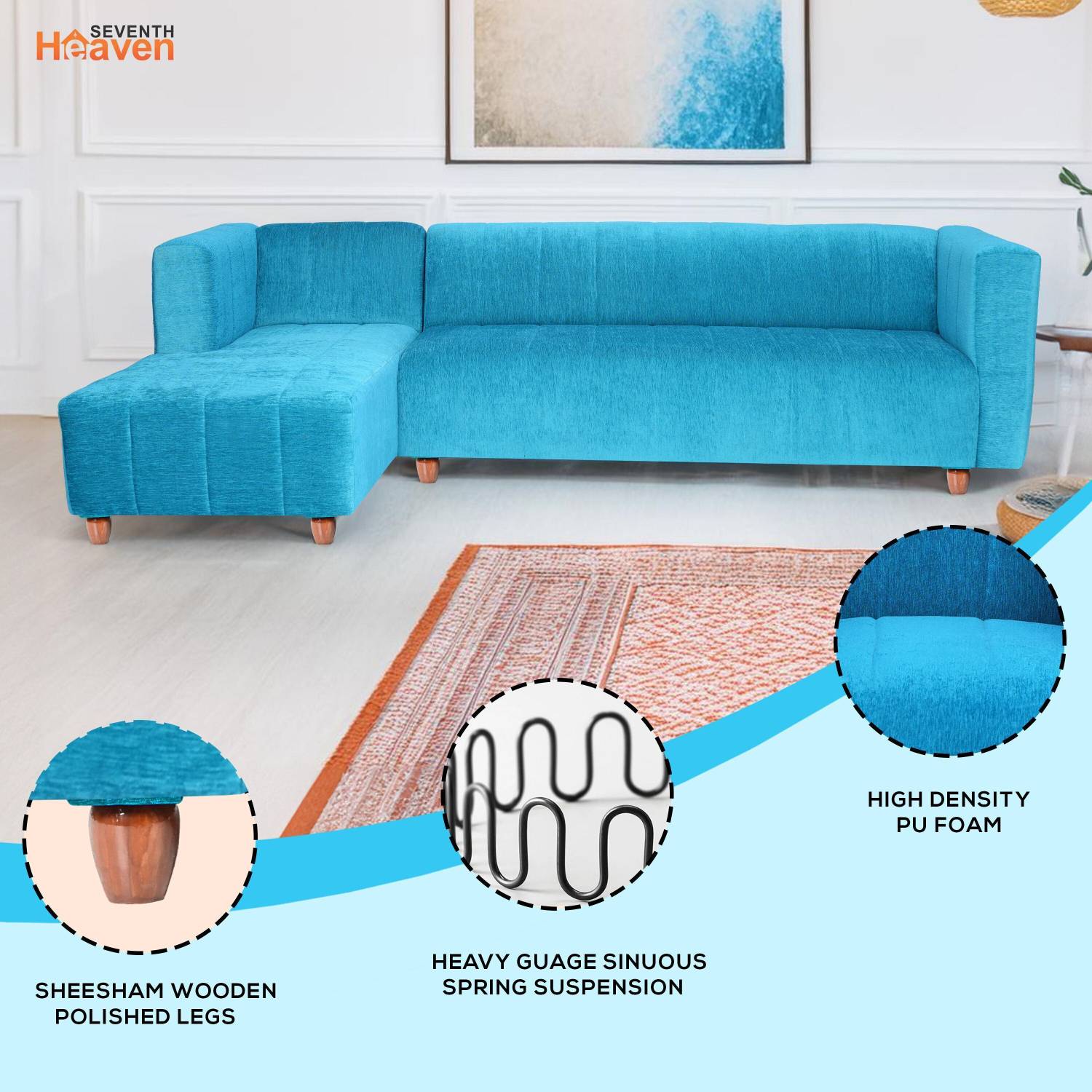 Seventh Heaven Tokyo 6 Seater Sofa, Extra Spacious, Chenille