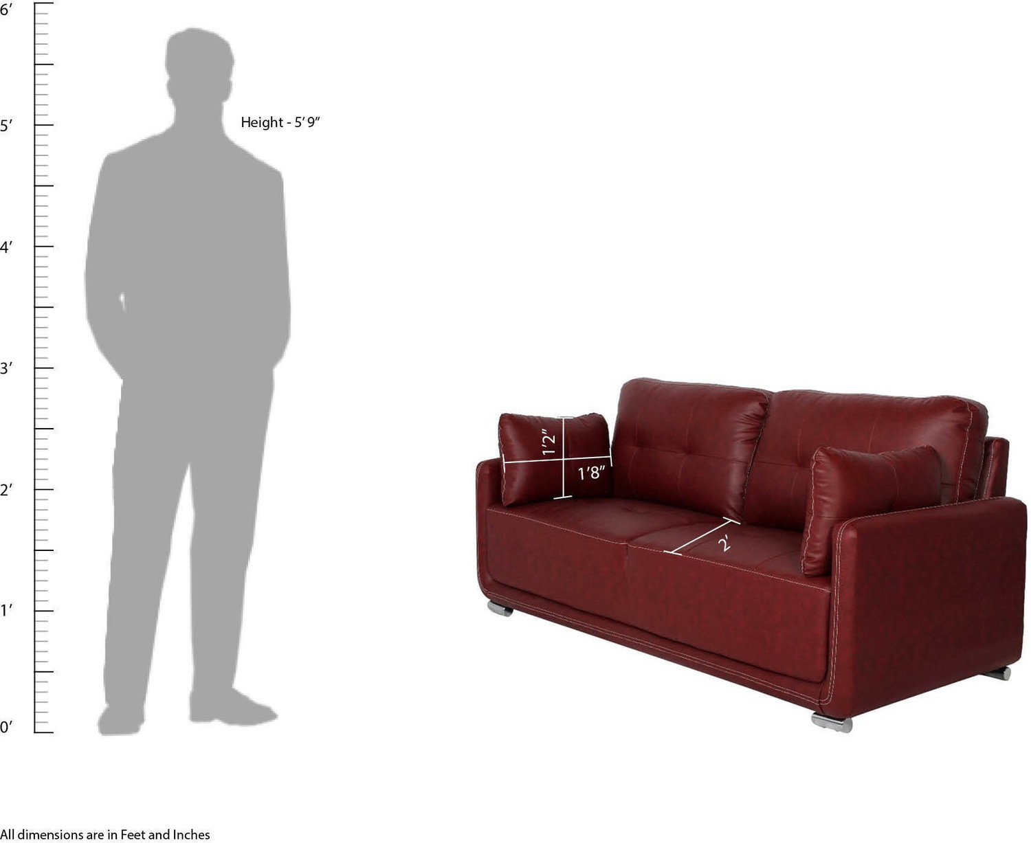 Image of MUEBLES CASA Mind Cedar Leatherette 3 Seater Sofa