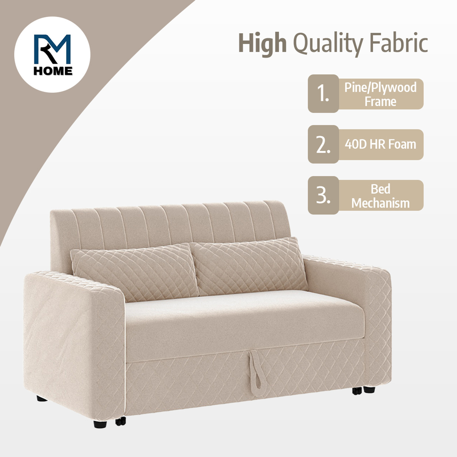 Image of RM HOME Oliver Cumbed Fabric 2 Seater Sofa