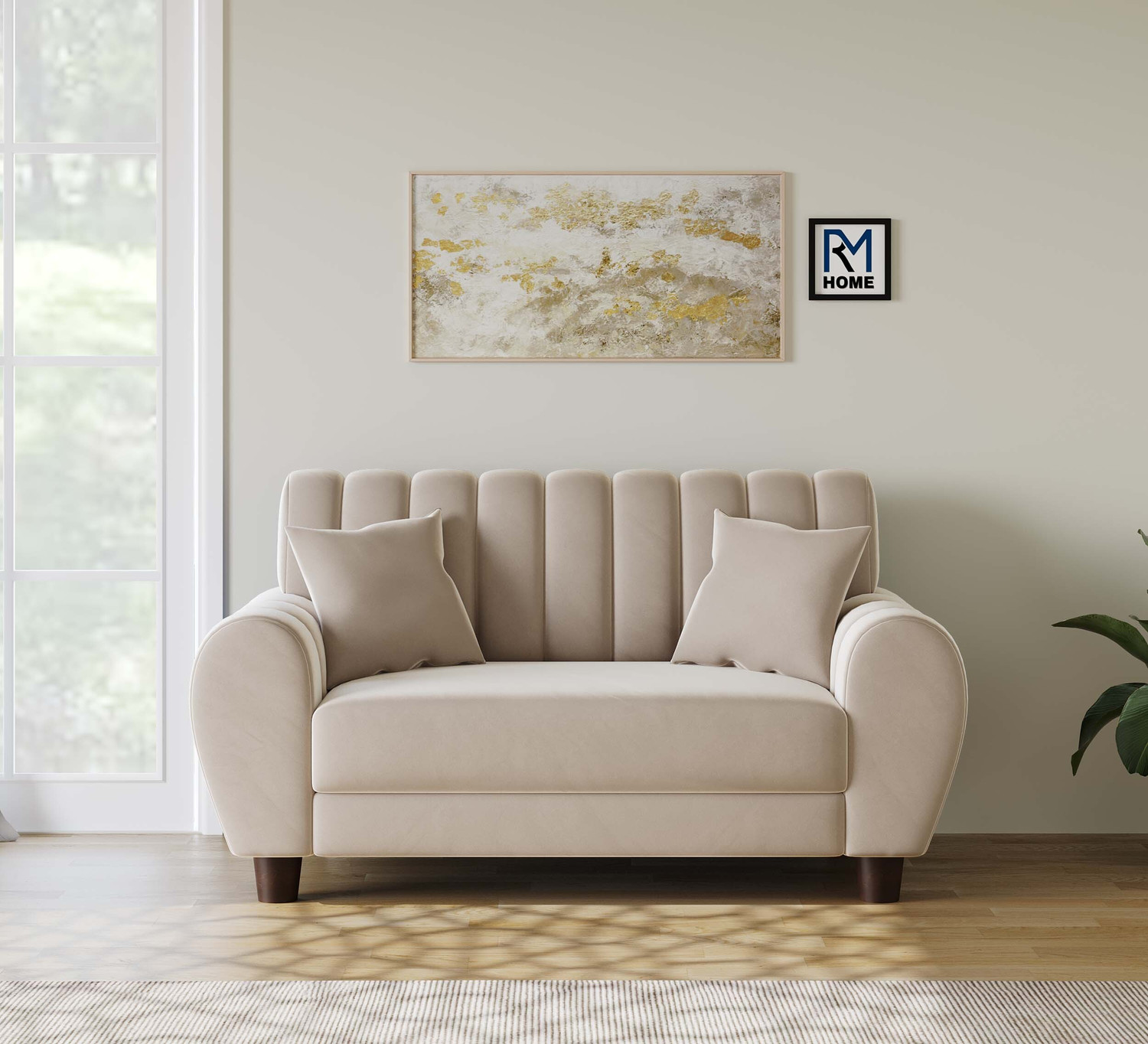 RM HOME Vittoria Luxury Sofa Elegant Curved Design Velvet Finish Fabric 2 Seater  Sofa