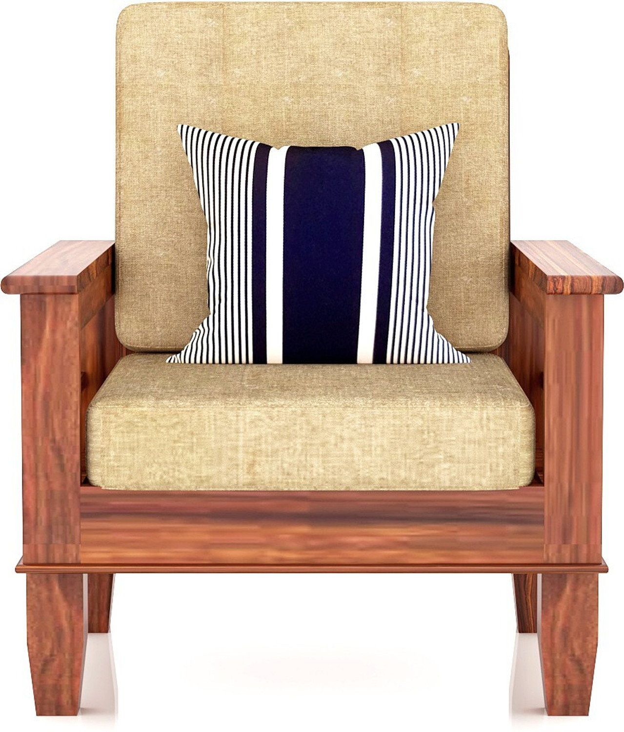 Image of Kendalwood Furniture Solid Wood 1 Seater Wooden Sofa set for living Room Furniture Fabric 1 Seater Sofa