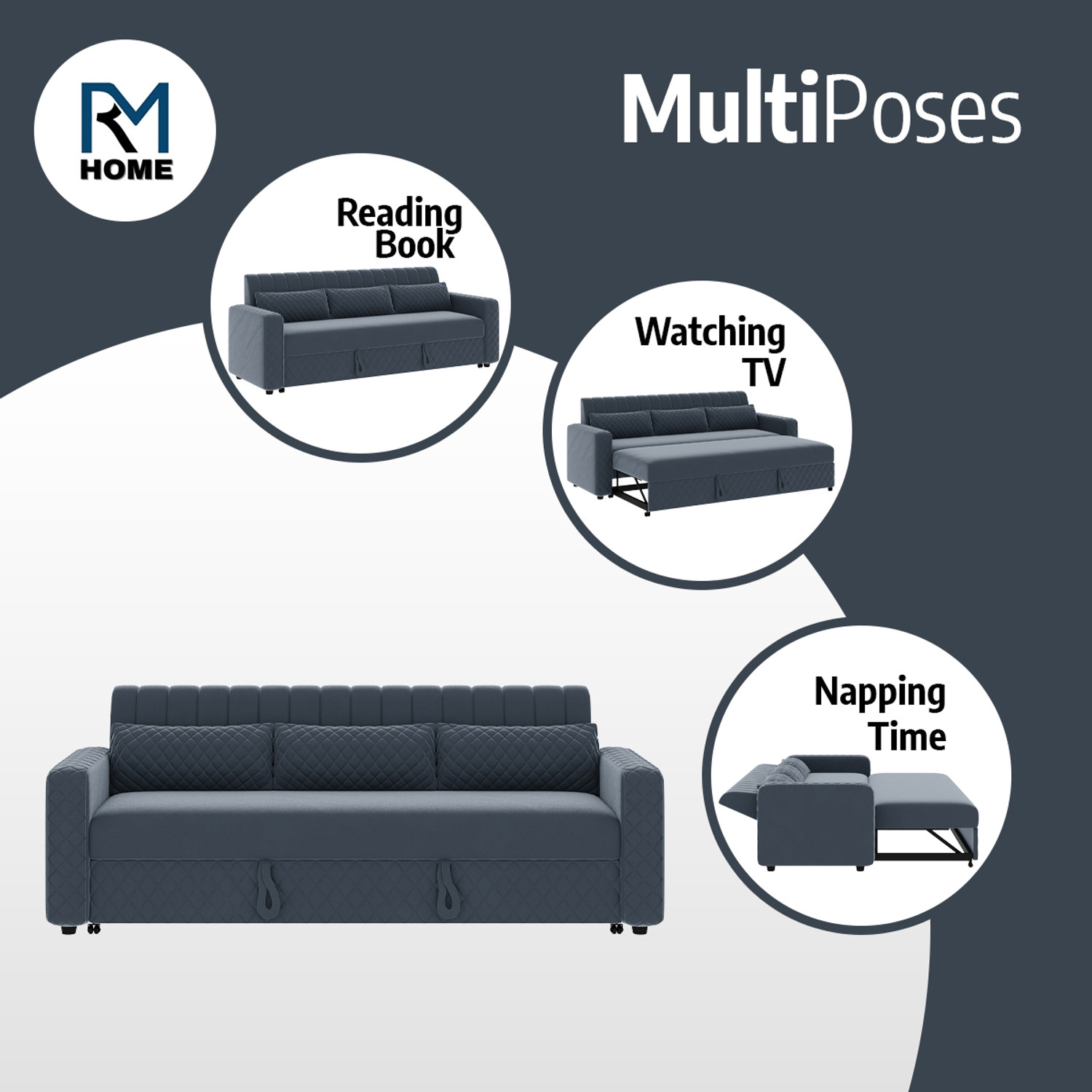 Image of RM HOME Oliver Cumbed Fabric 3 Seater Sofa