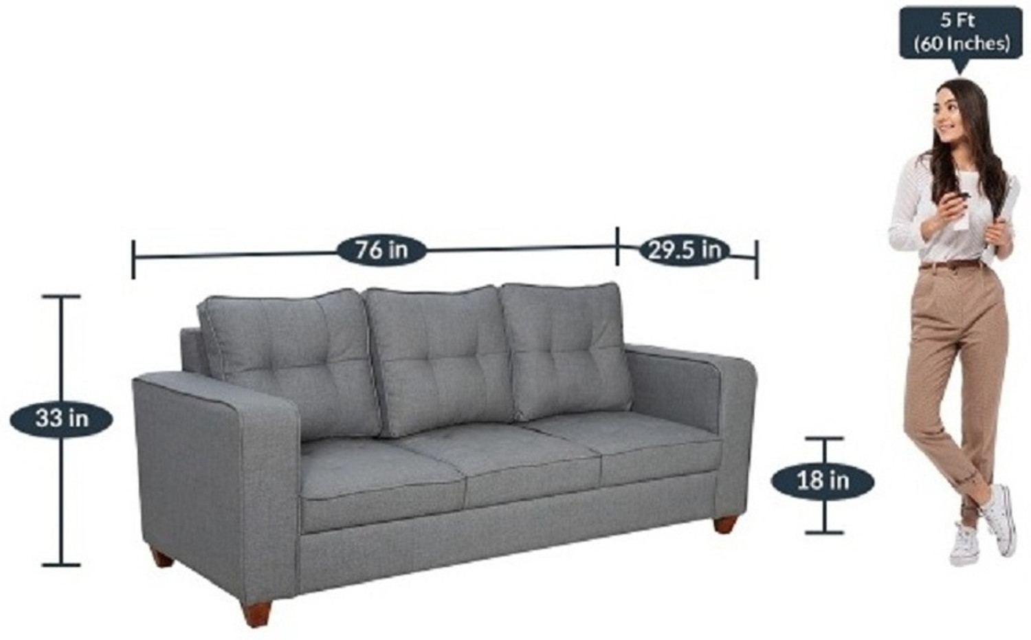 Image of Flipkart Perfect Homes Kaiyo Fabric 3 Seater Sofa