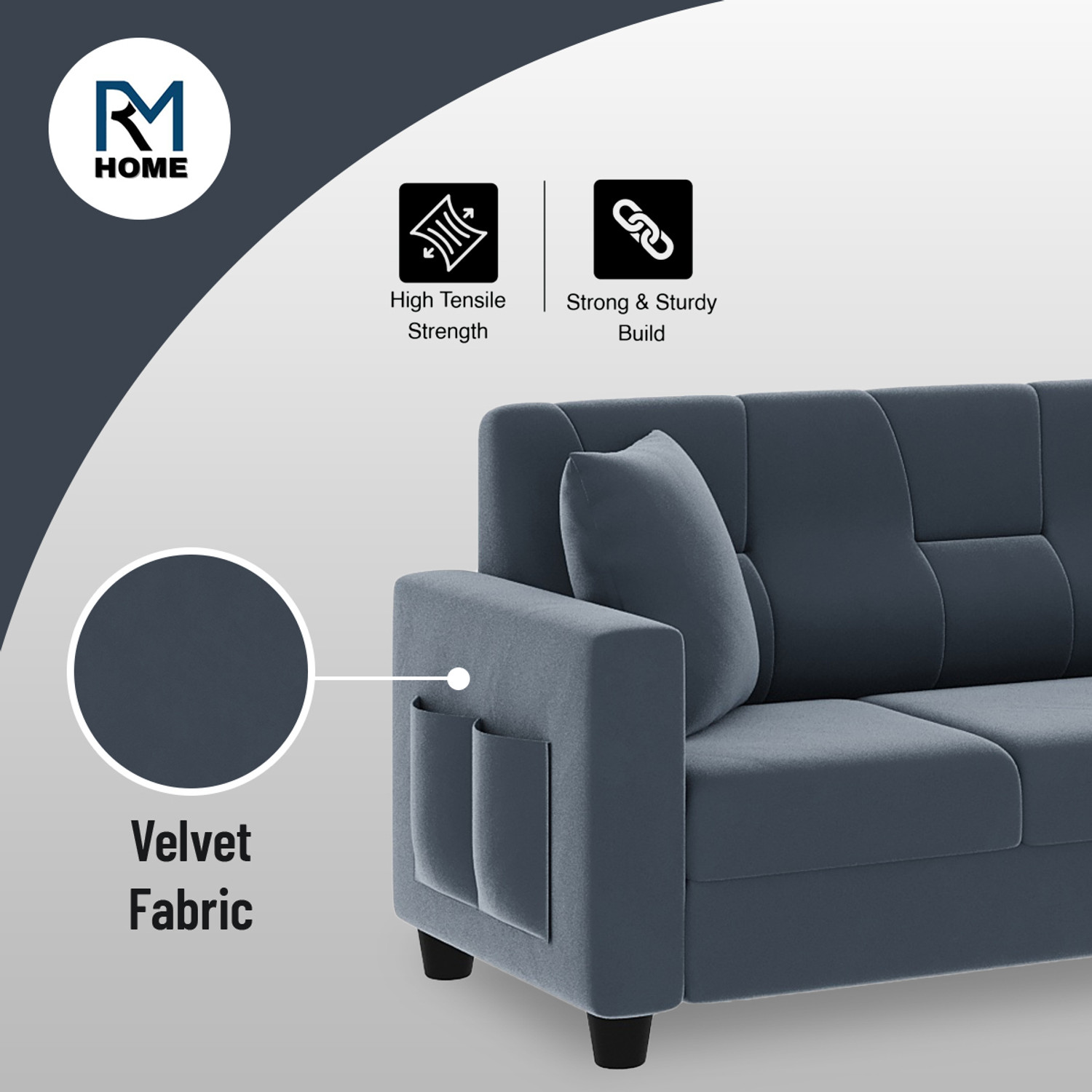 Image of RM HOME Roman Fabric 3 Seater Sofa