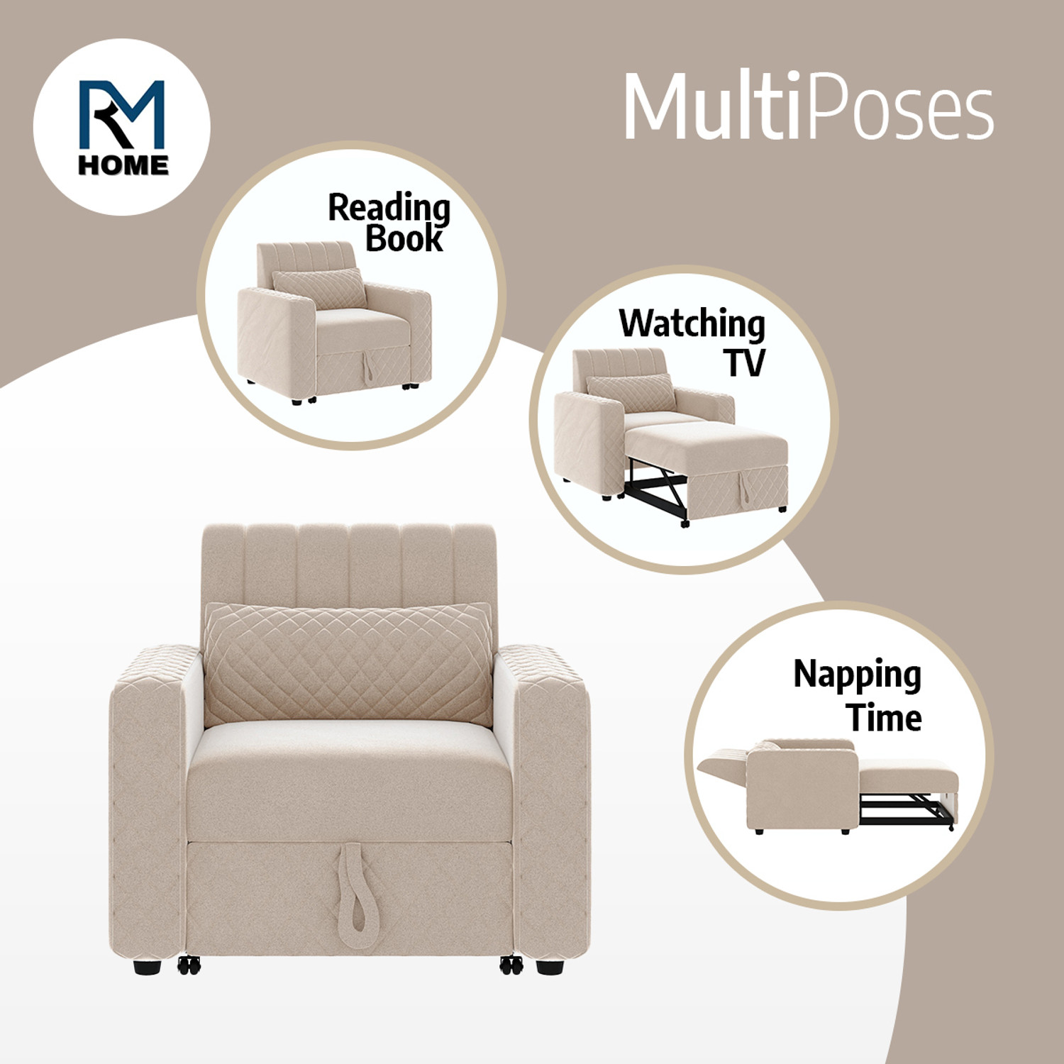 Image of RM HOME Oliver Cumbed Fabric 1 Seater Sofa