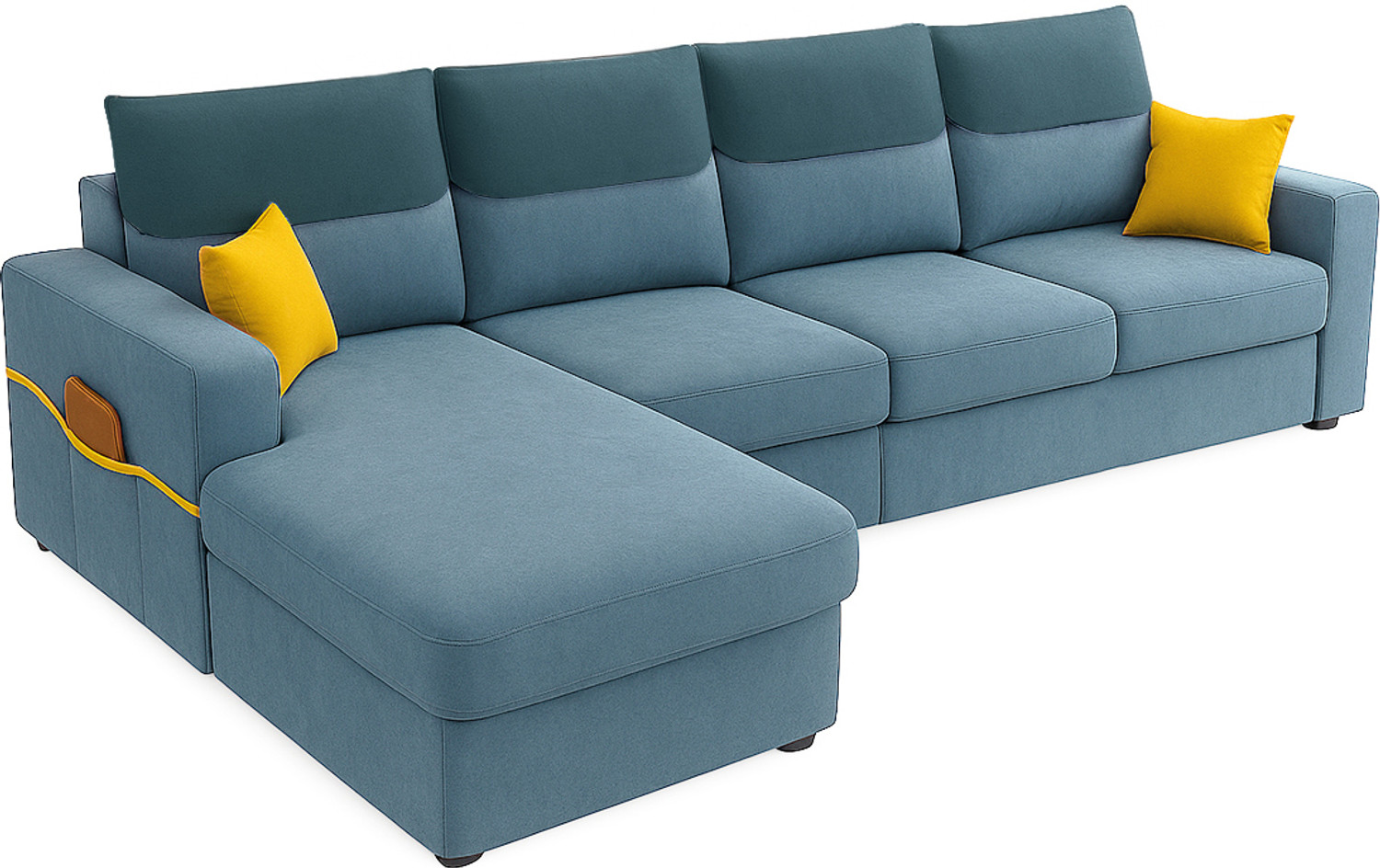 Image of FURNY Tokyo 8 Seater Fabric LHS L Shape Sofa Set with 1 Centre Table & 2 Puffy Fabric 8 Seater Sofa