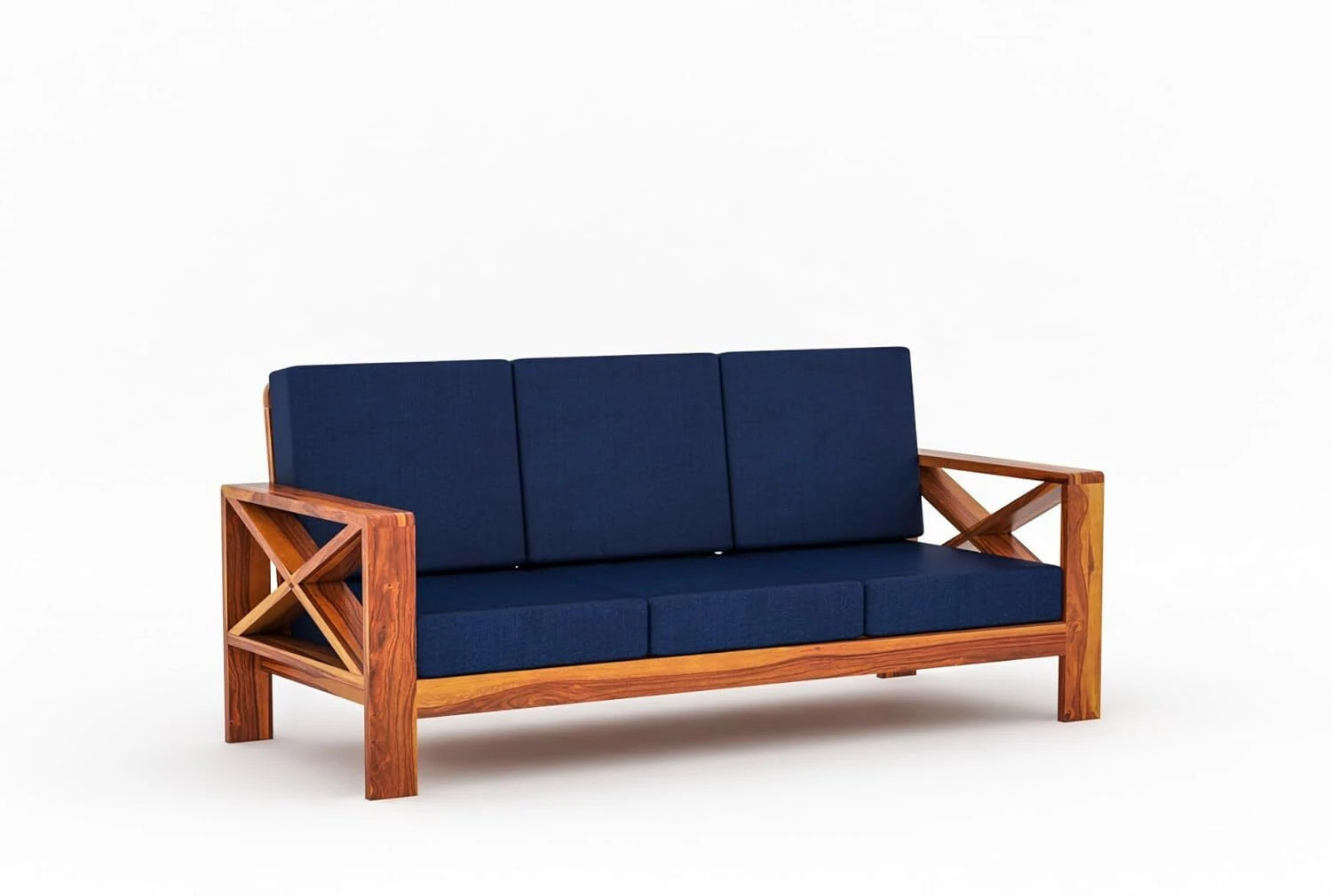 Image of saamenia furnitures Solid Sheesham Wood 3 Seater Sofa {40 Density Foam And Without Pillow} Fabric 3 Seater Sofa