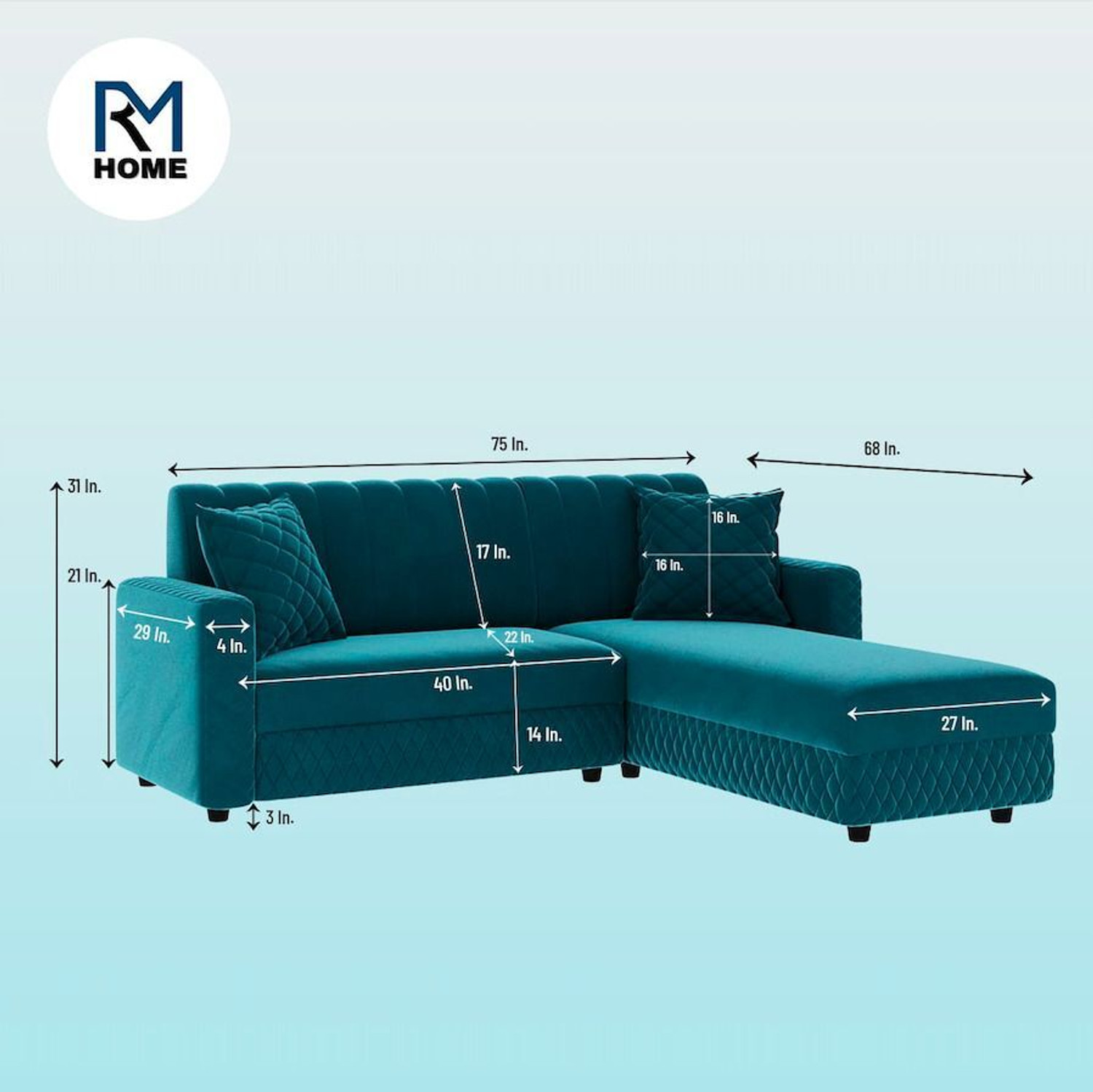 Image of RM HOME Oliver RHS Fabric 5 Seater Sofa