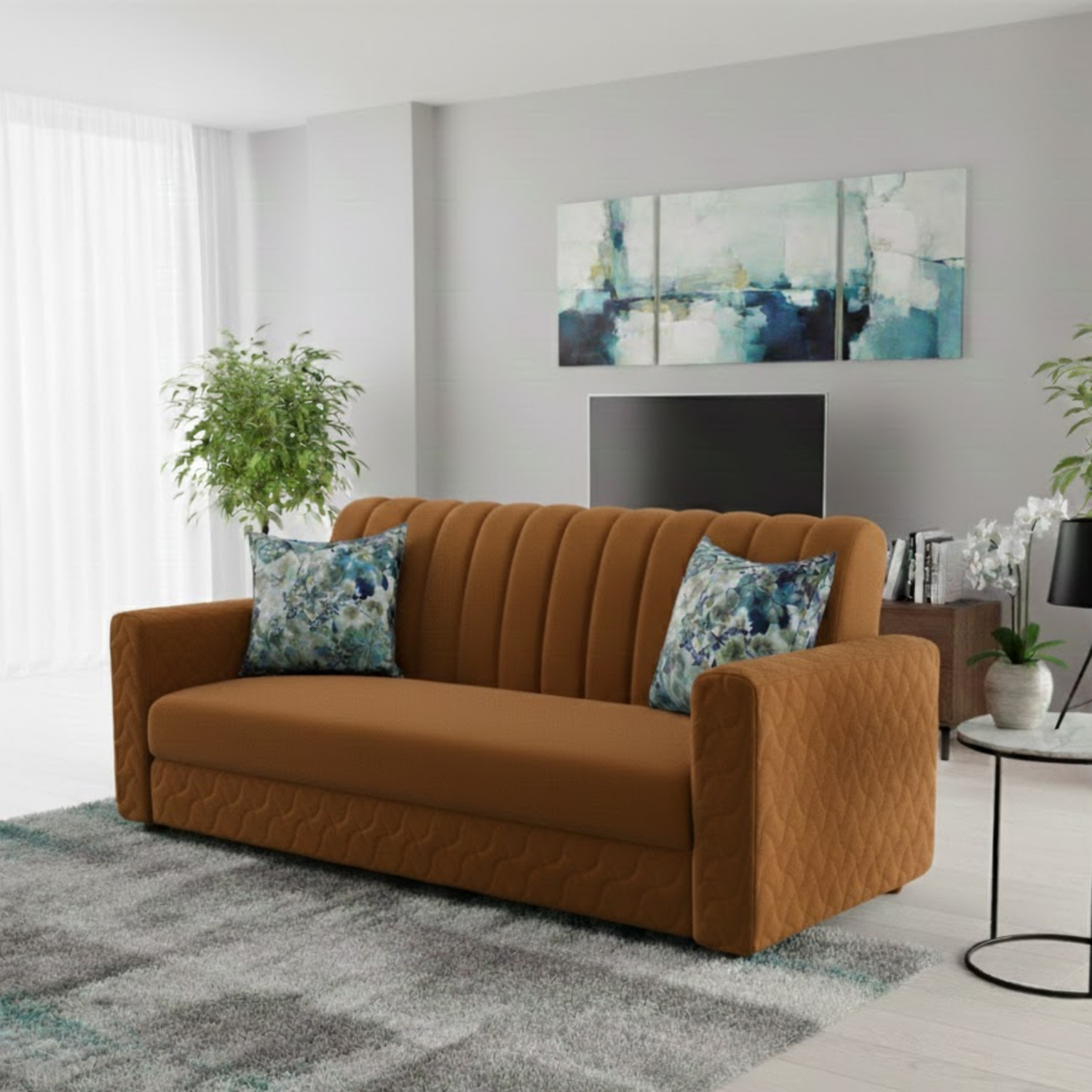 Image of WAKESURE Premium Quality Velvet Fabric 3 Seater Sofa