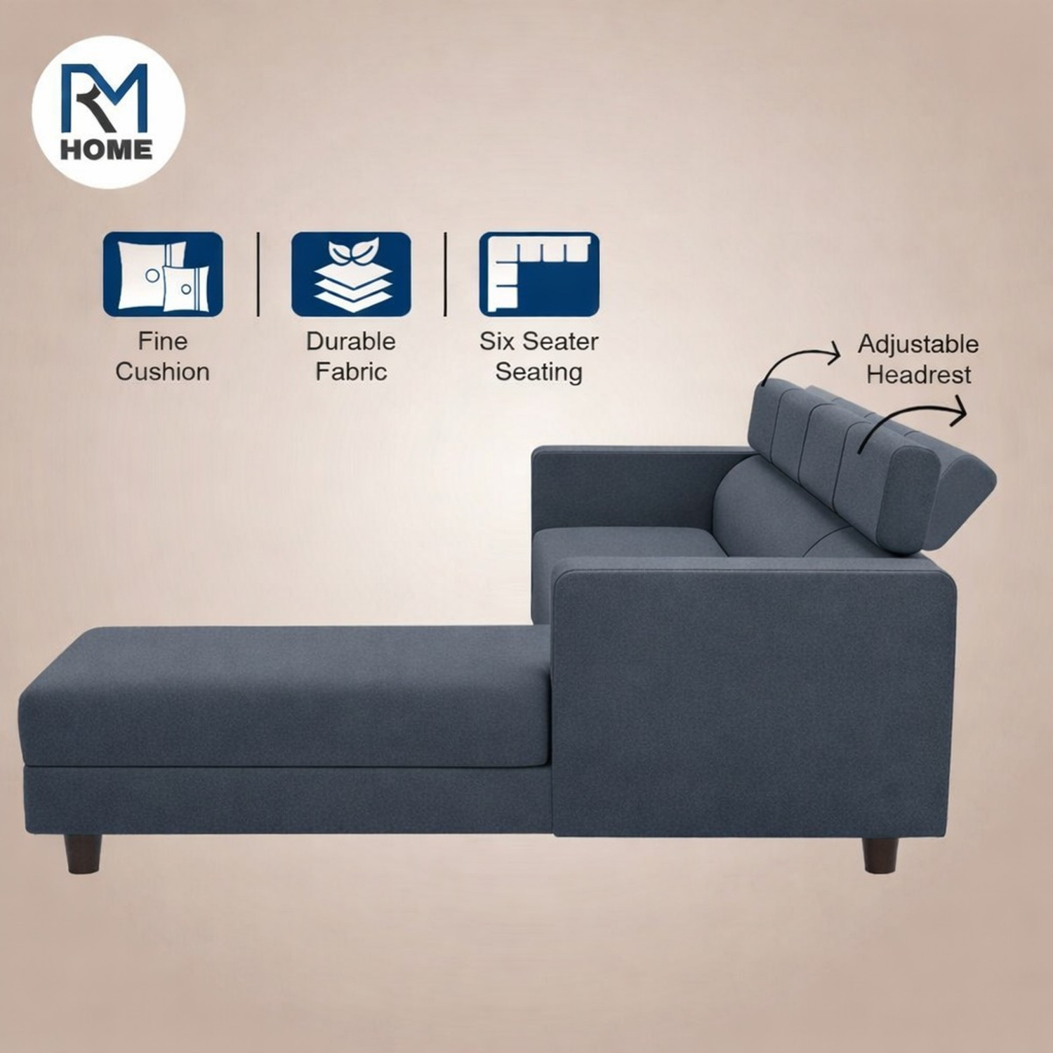 Image of RM HOME EWANS Fabric 6 Seater Sofa