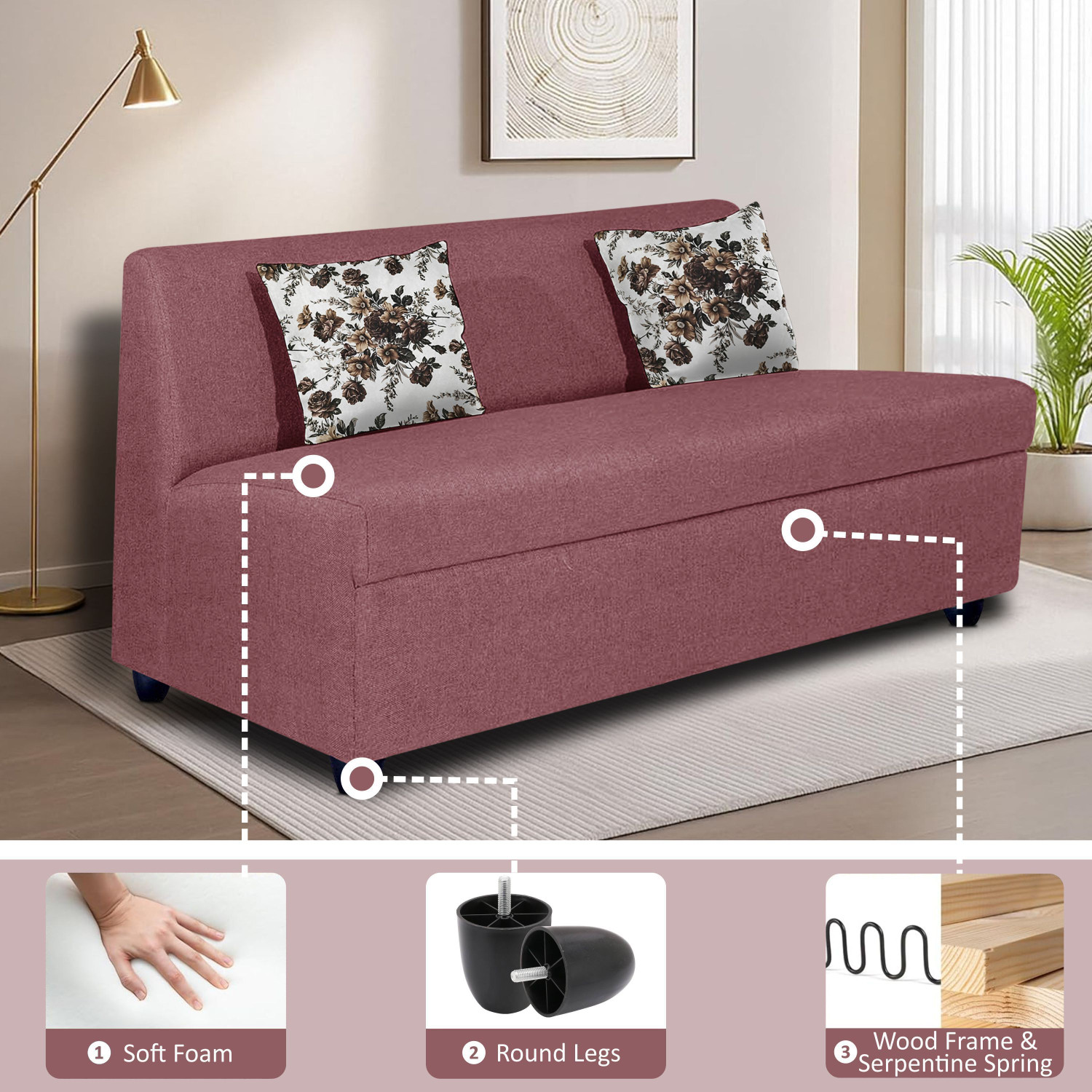 Image of Vansh Furniture ARMLESS Fabric 2 Seater Sofa