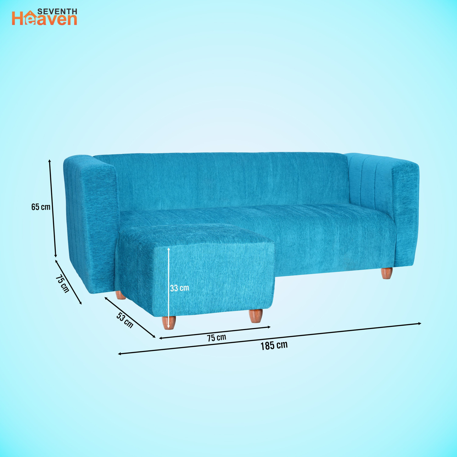 Image of Seventh Heaven Tokyo 4 Seater Sofa with 1 Ottoman, Chenille Molfino Fabric: 1 year Warranty Fabric 4 Seater Sofa