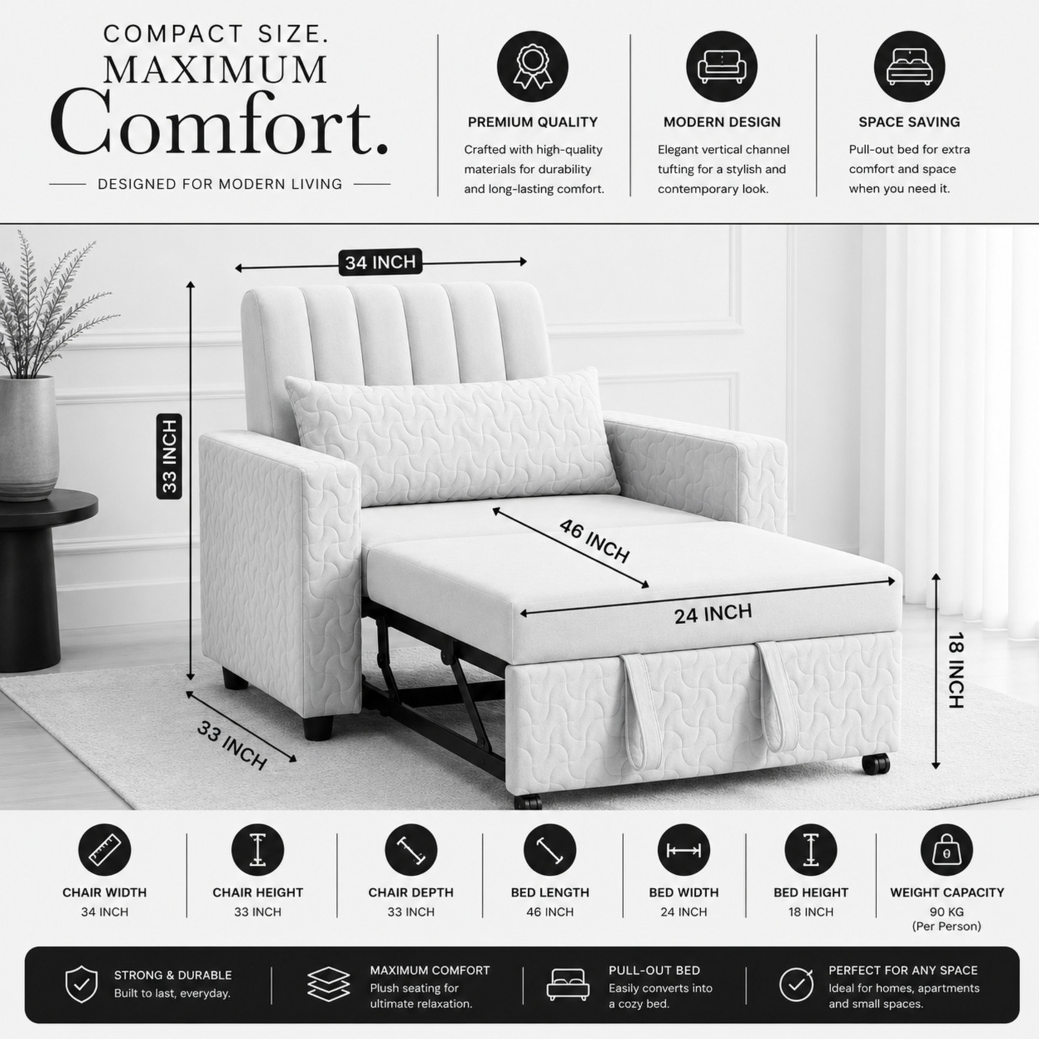 Image of WAKESURE Premium Quality Velvet Fabric 1 Seater Sofa