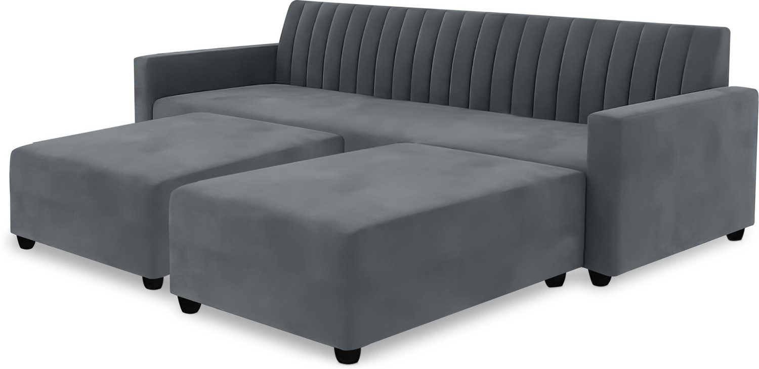 Image of Dr Smith Premium L-Shape Fabric Sofa Set with Two Lounger | Modern Channel-Tufted Design Fabric 5 Seater Sofa