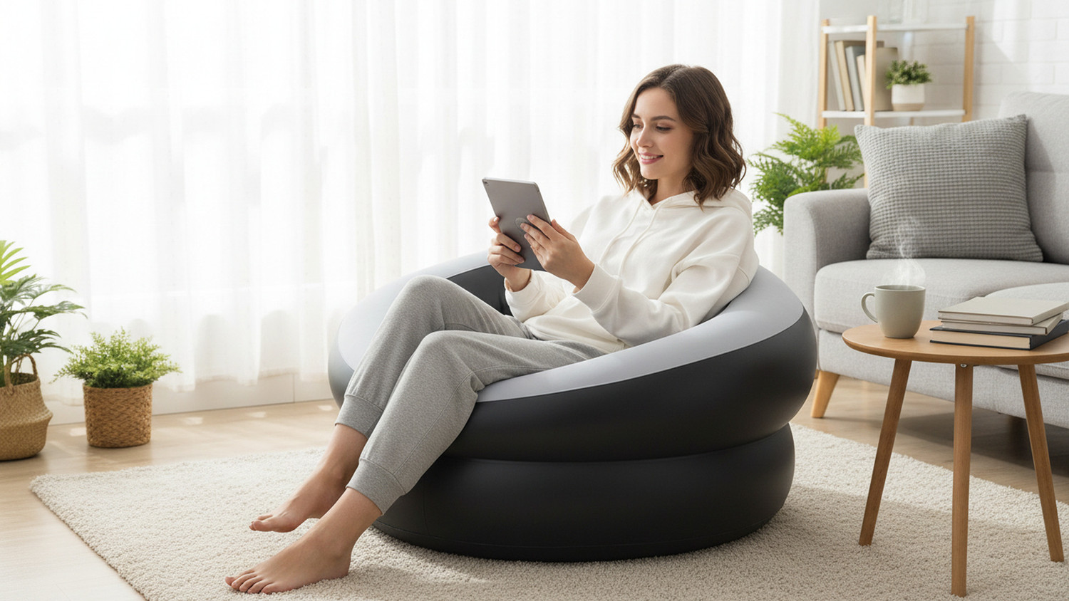 Image of PRATYEX Comfort Air Lounge Half-leather 1 Seater Sofa