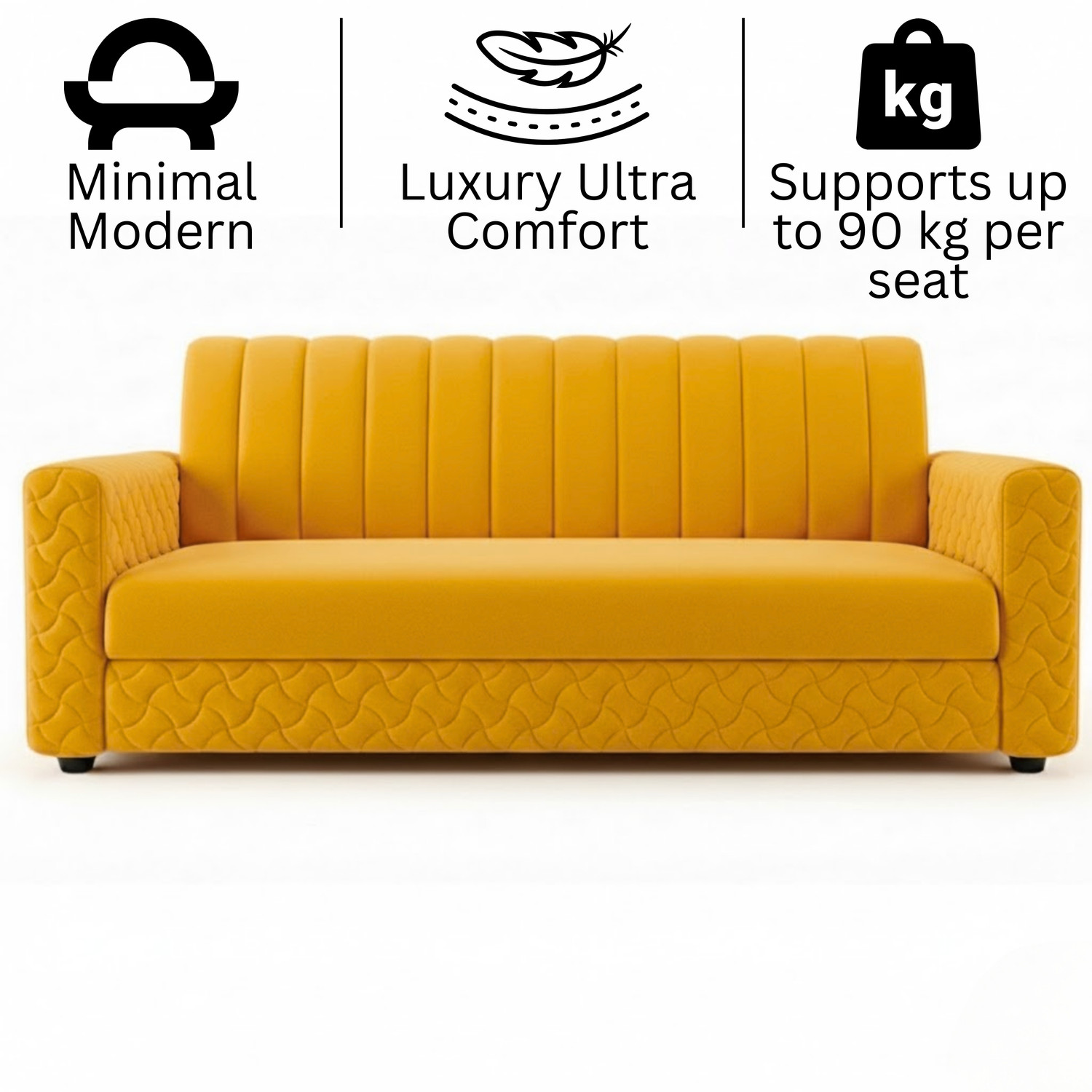 Image of WAKESURE Premium Quality Velvet Fabric 3 Seater Sofa