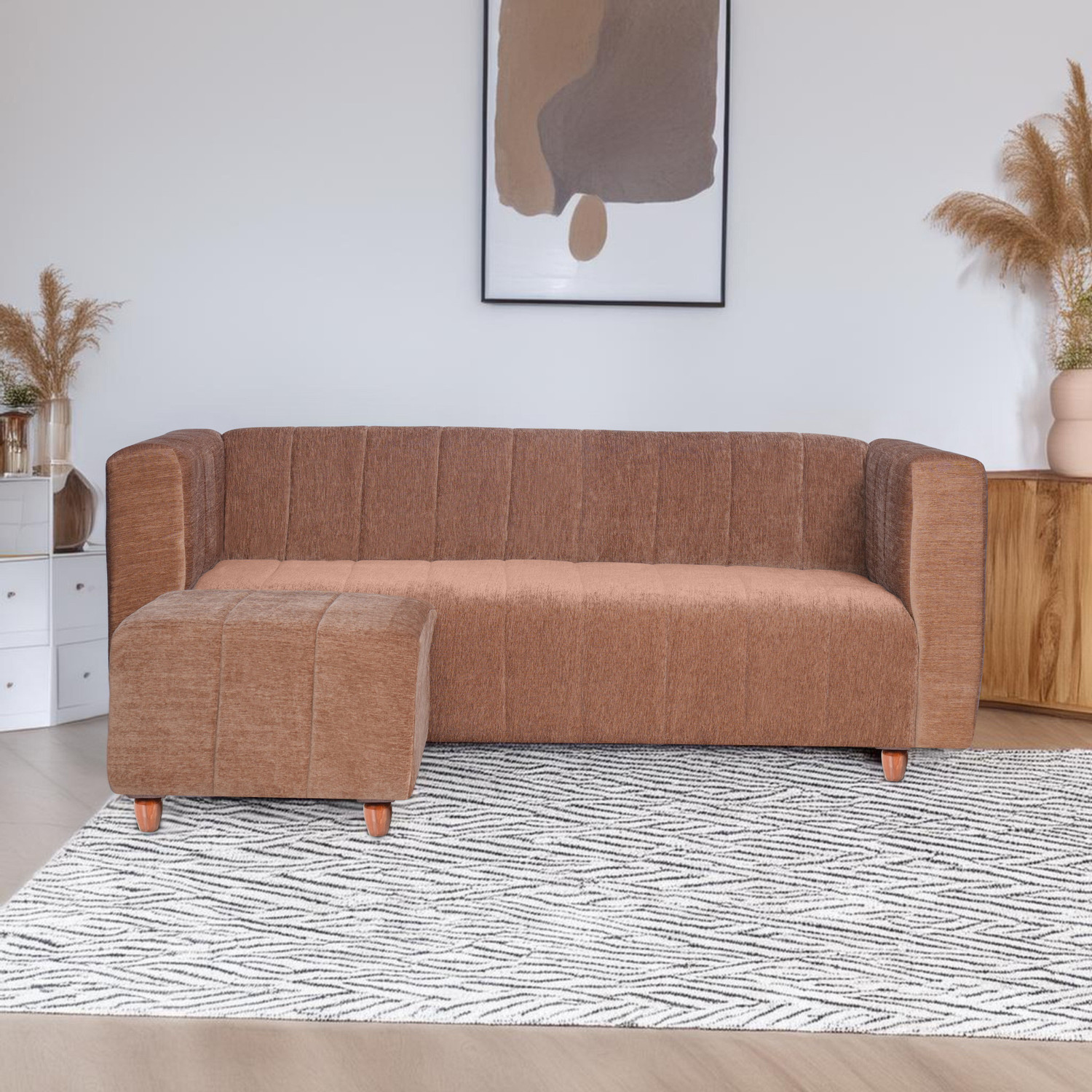 Image of Seventh Heaven Tokyo with 1 Ottoman, Chenille Molfino Fabric 4 Seater Sofa