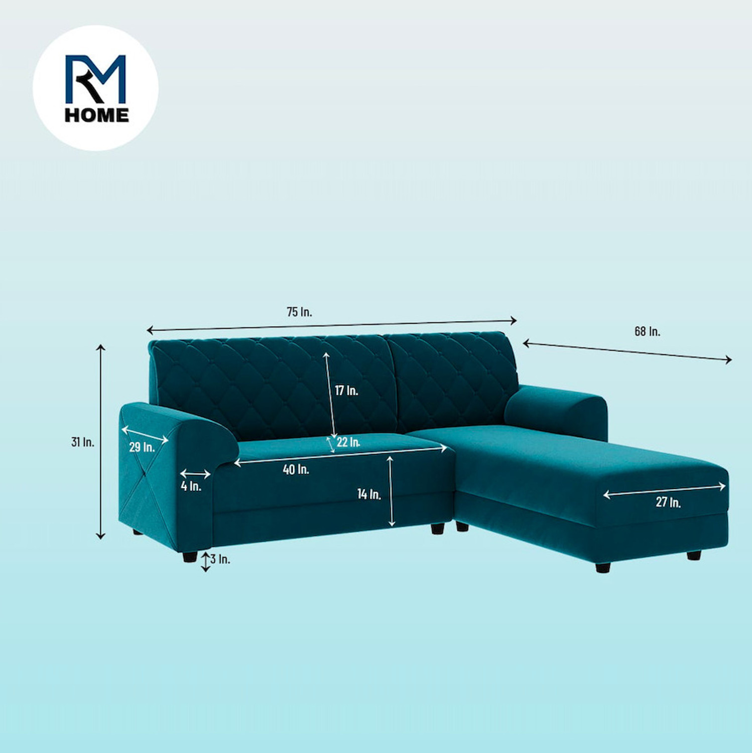 Image of RM HOME Murphy RHS Fabric 5 Seater Sofa