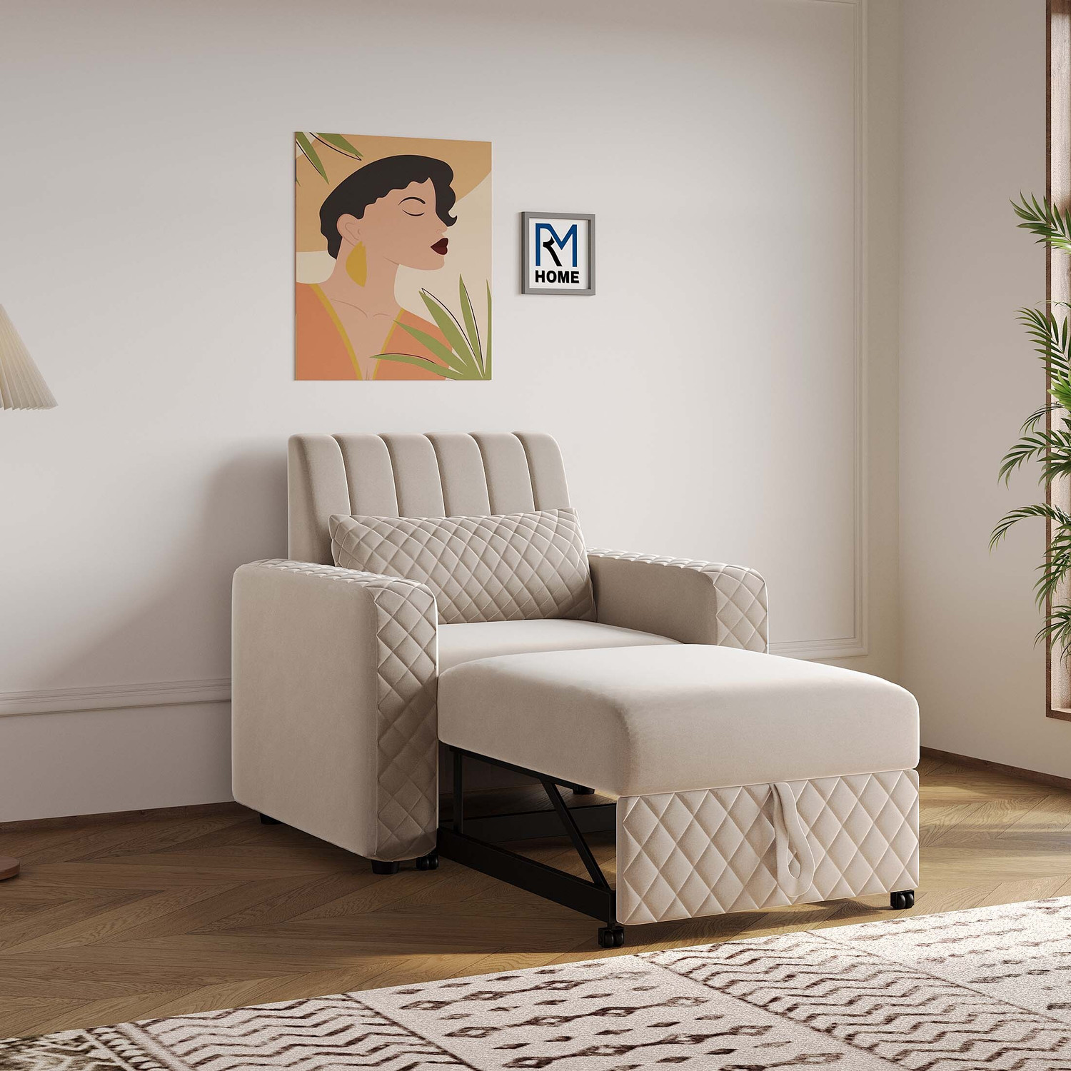 Image of RM HOME Oliver Cumbed Fabric 1 Seater Sofa