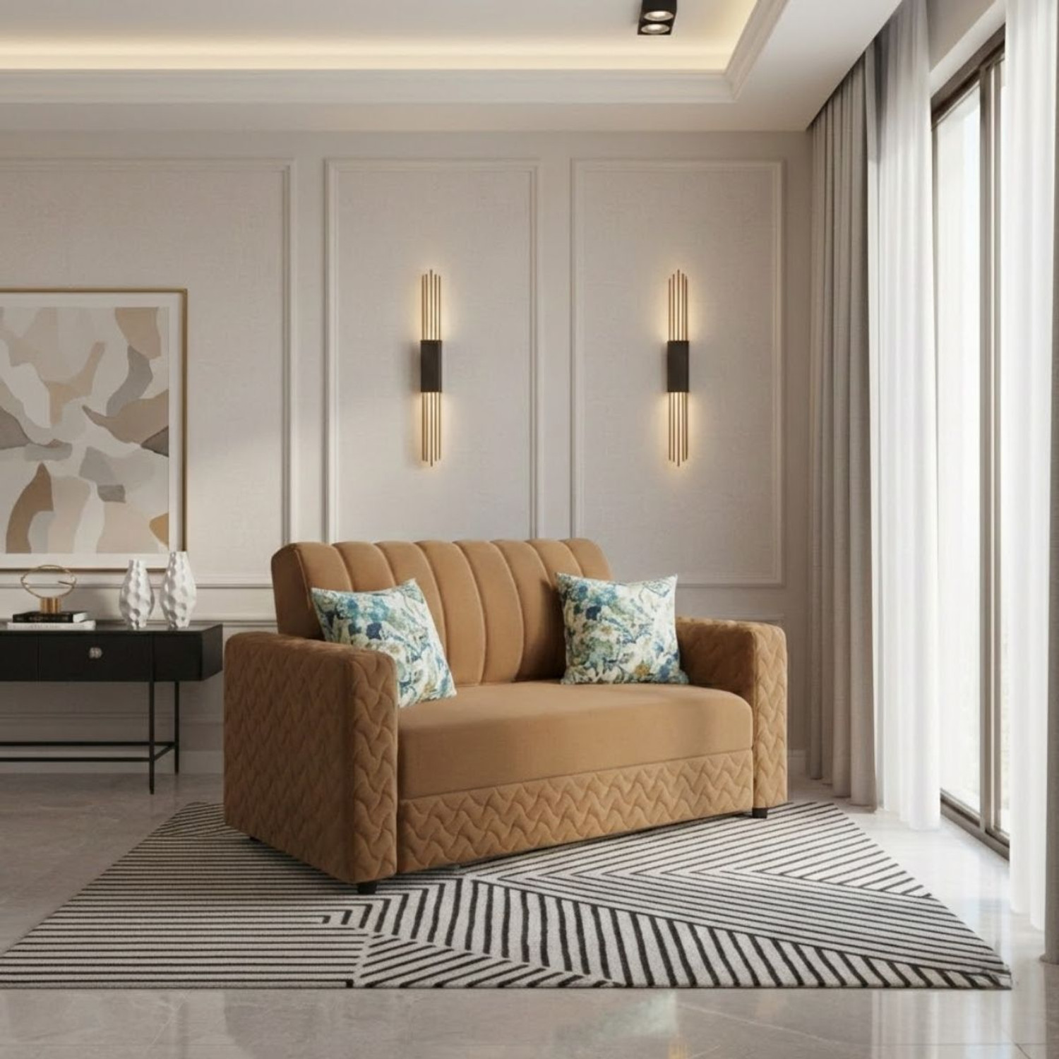 Image of WAKESURE Premium Quality Velvet Fabric 2 Seater Sofa