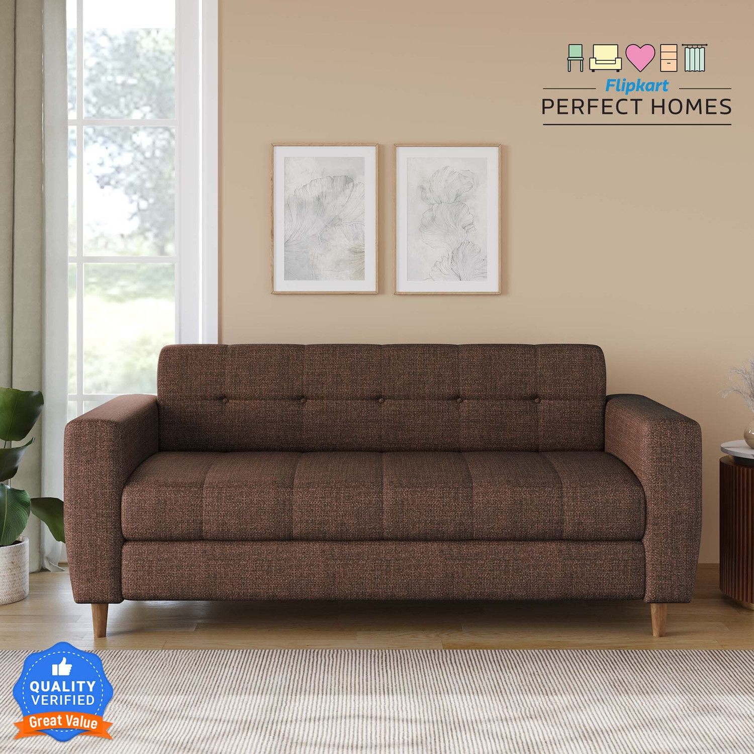 Image of Flipkart Perfect Homes Pacific Fabric 3 Seater Sofa