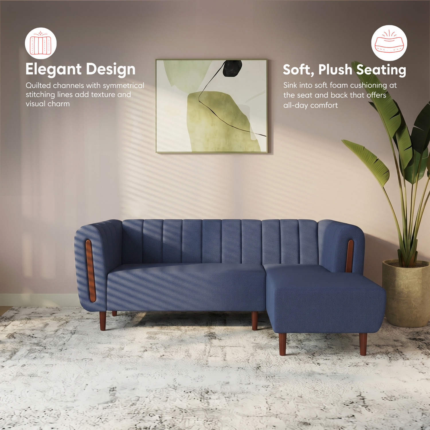 Image of Interio by Godrej Paramount L-Shaped Premium Quality Fabric 3 Seater Sofa