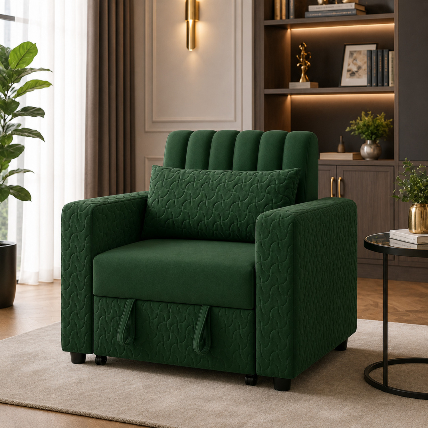 Image of WAKESURE Premium Quality Velvet Fabric 1 Seater Sofa