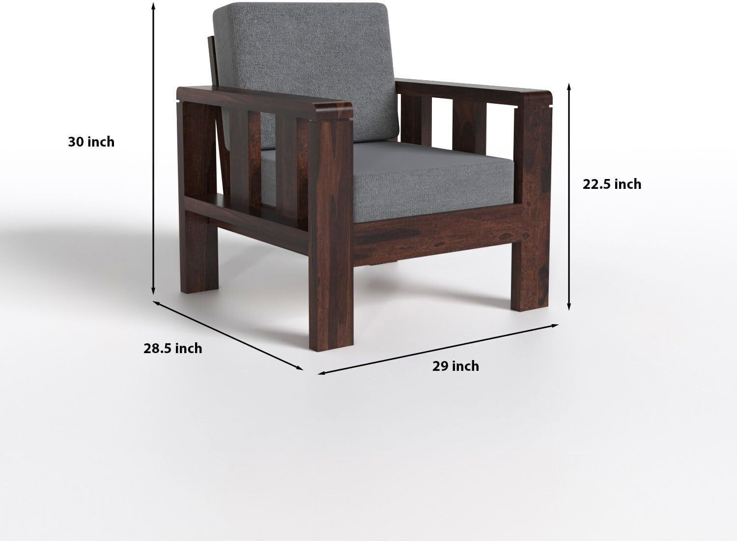 Image of DRYLC FURNITURE Solid Sheesham Wood Single Seater Sofa for Livingroom Fabric 1 Seater Sofa