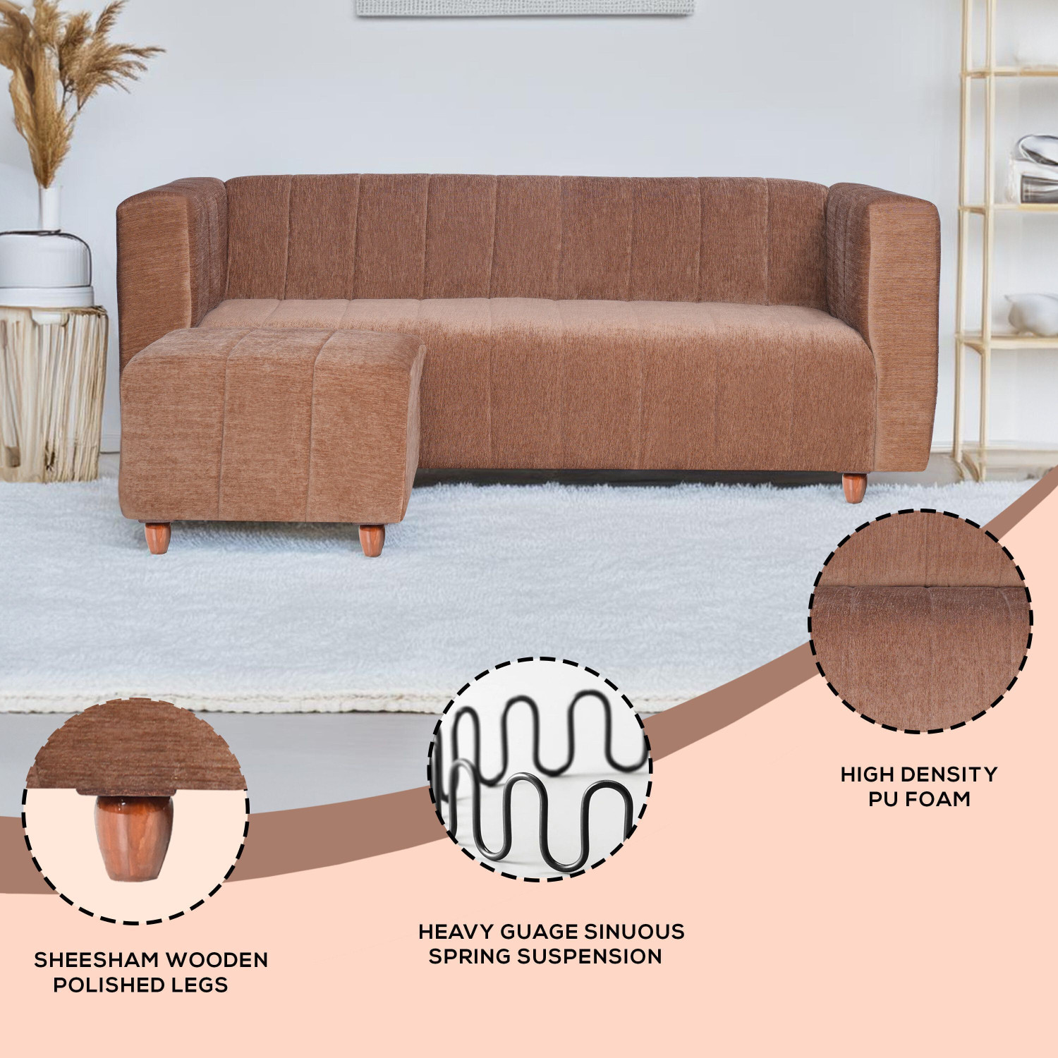 Image of Seventh Heaven Tokyo with 1 Ottoman, Chenille Molfino Fabric 4 Seater Sofa