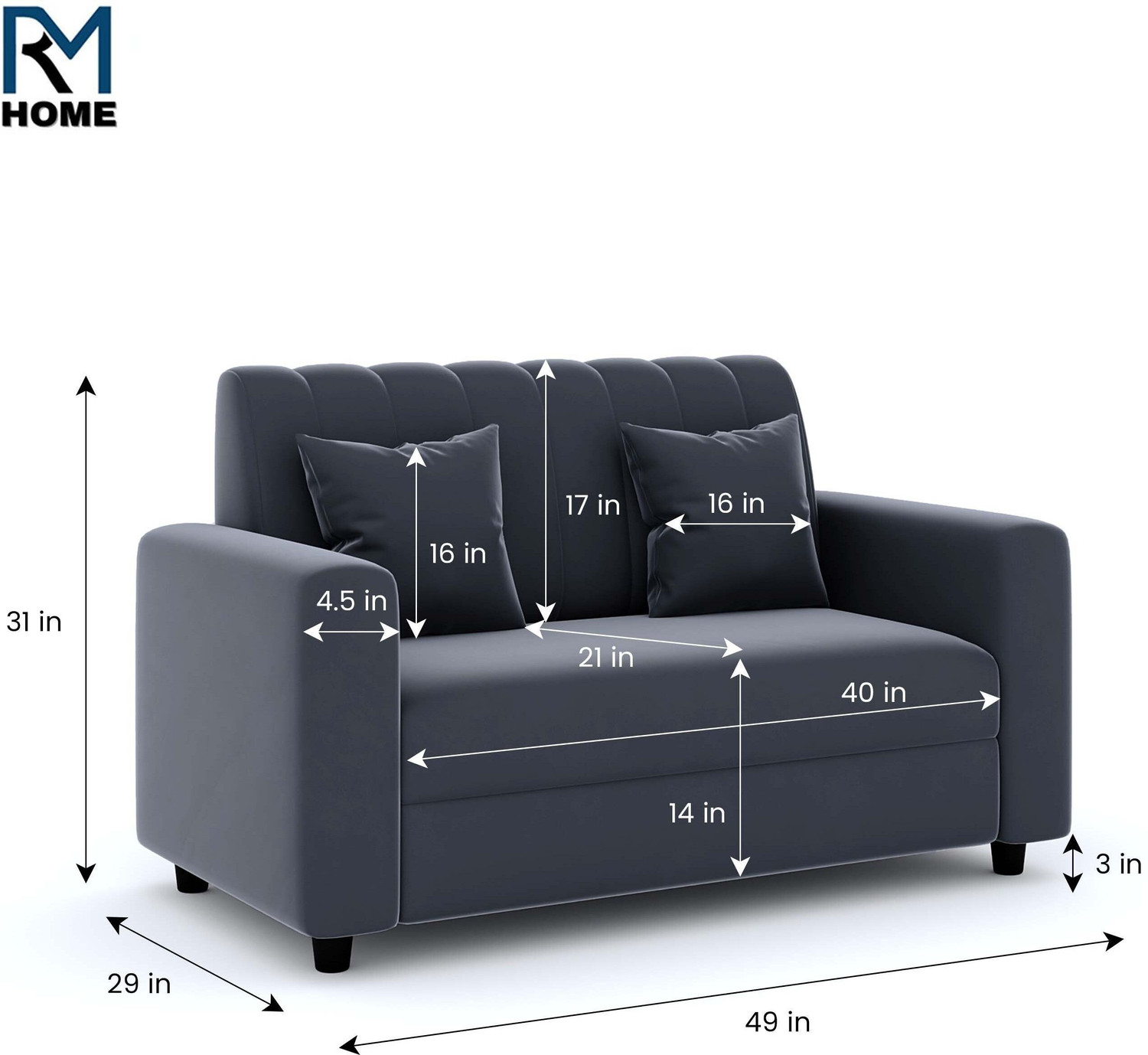 Image of RM HOME Luna Fabric 2 Seater Sofa
