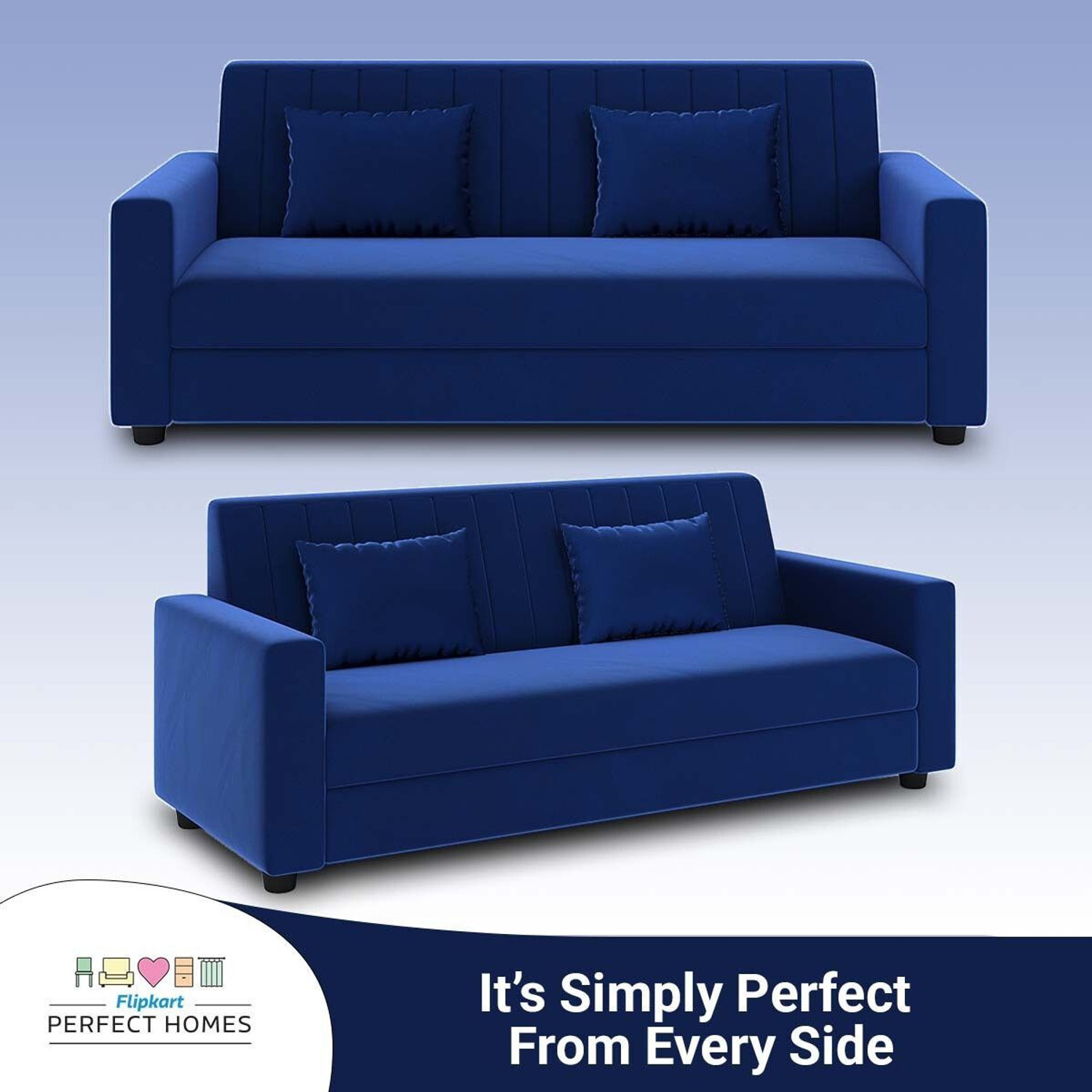 Image of Flipkart Perfect Homes Aeroform Luxuary Sofa Velvet Upholstery l Rick look Legs Fabric 3 Seater Sofa