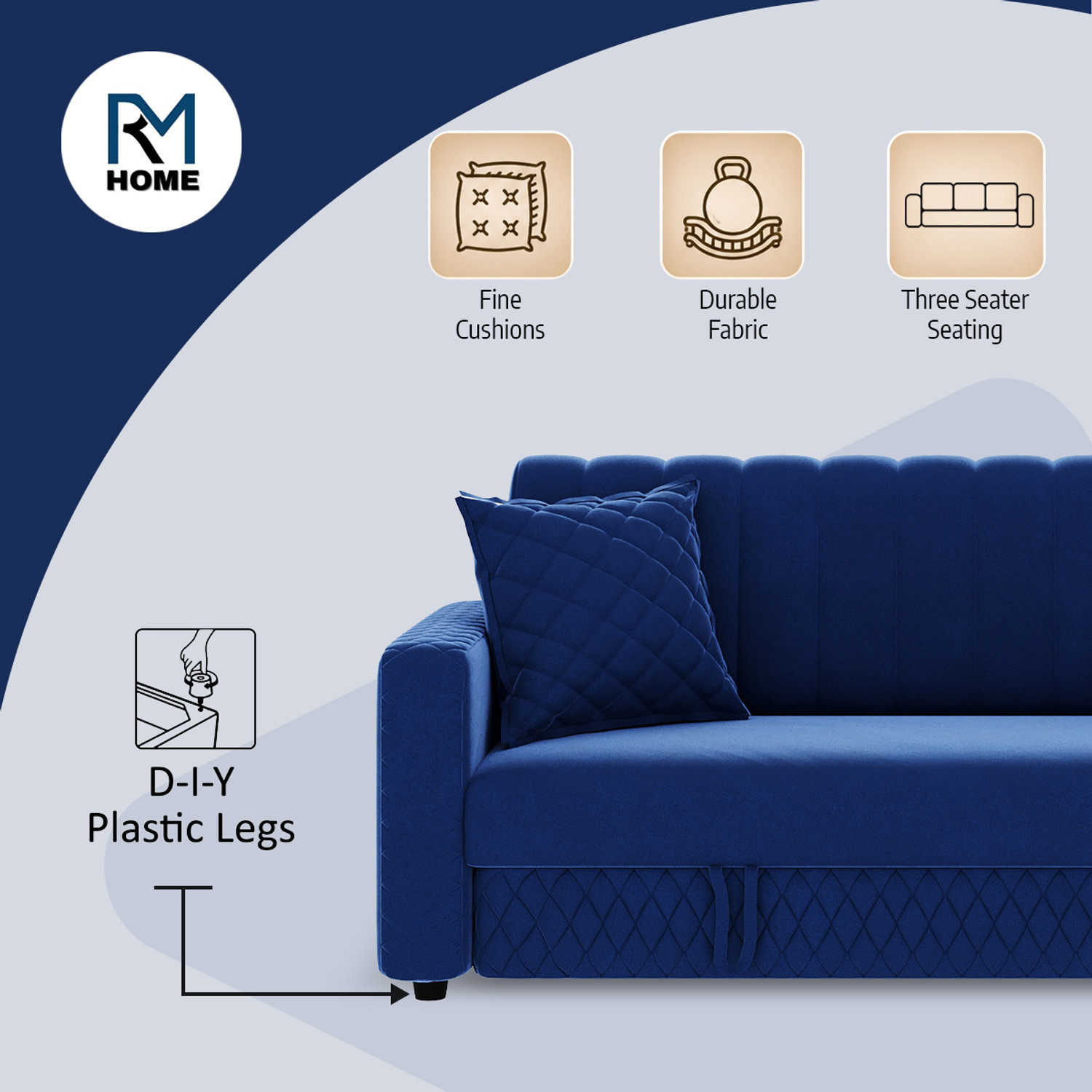 Image of RM HOME Oliver 3 Seater Sofa With Storage Fabric 3 Seater Sofa