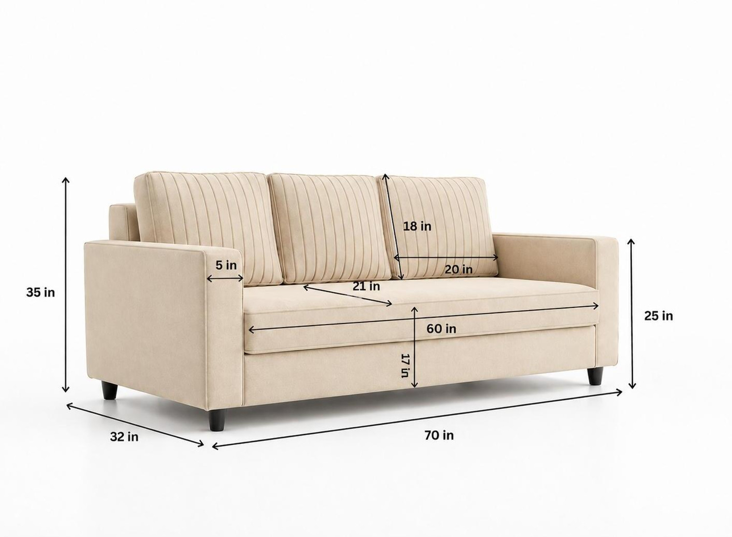 Image of Flipkart Perfect Homes Noha Fabric 3 Seater Sofa