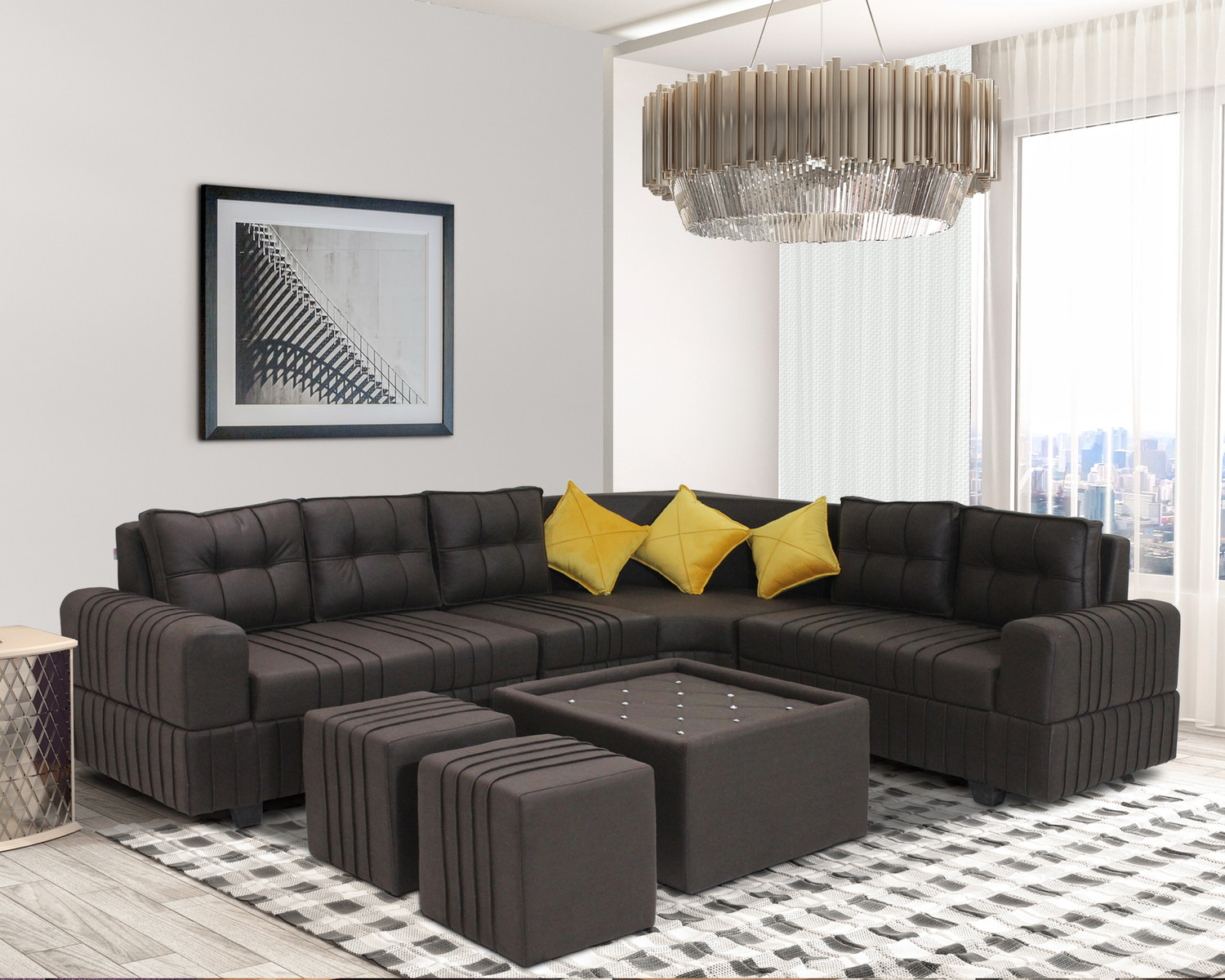 Image of TrendyLivings Alina L Shaped Fabric 8 Seater Sofa