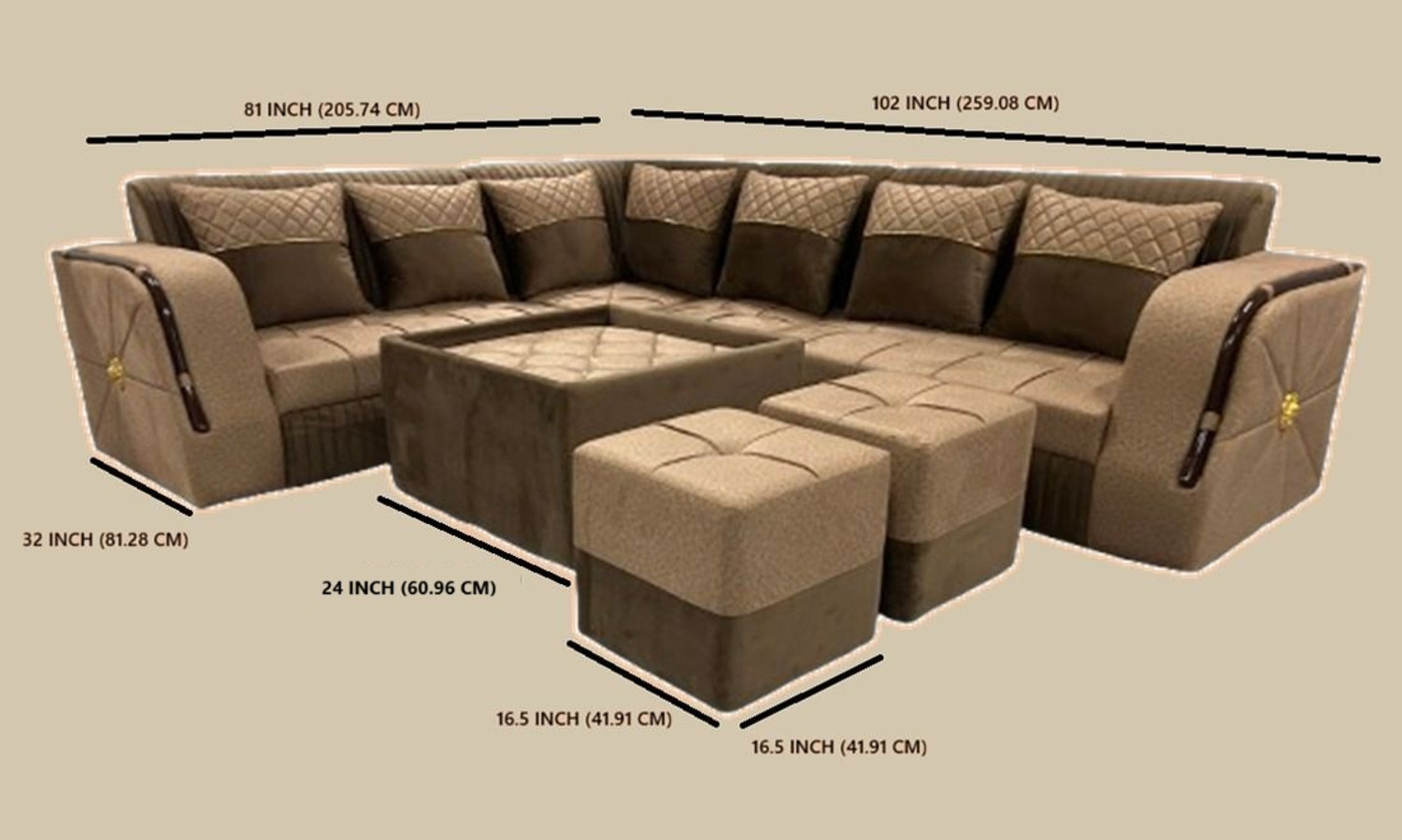 Image of LSI INTERIOR LSI03 TAN BROWN Fabric 8 Seater Sofa
