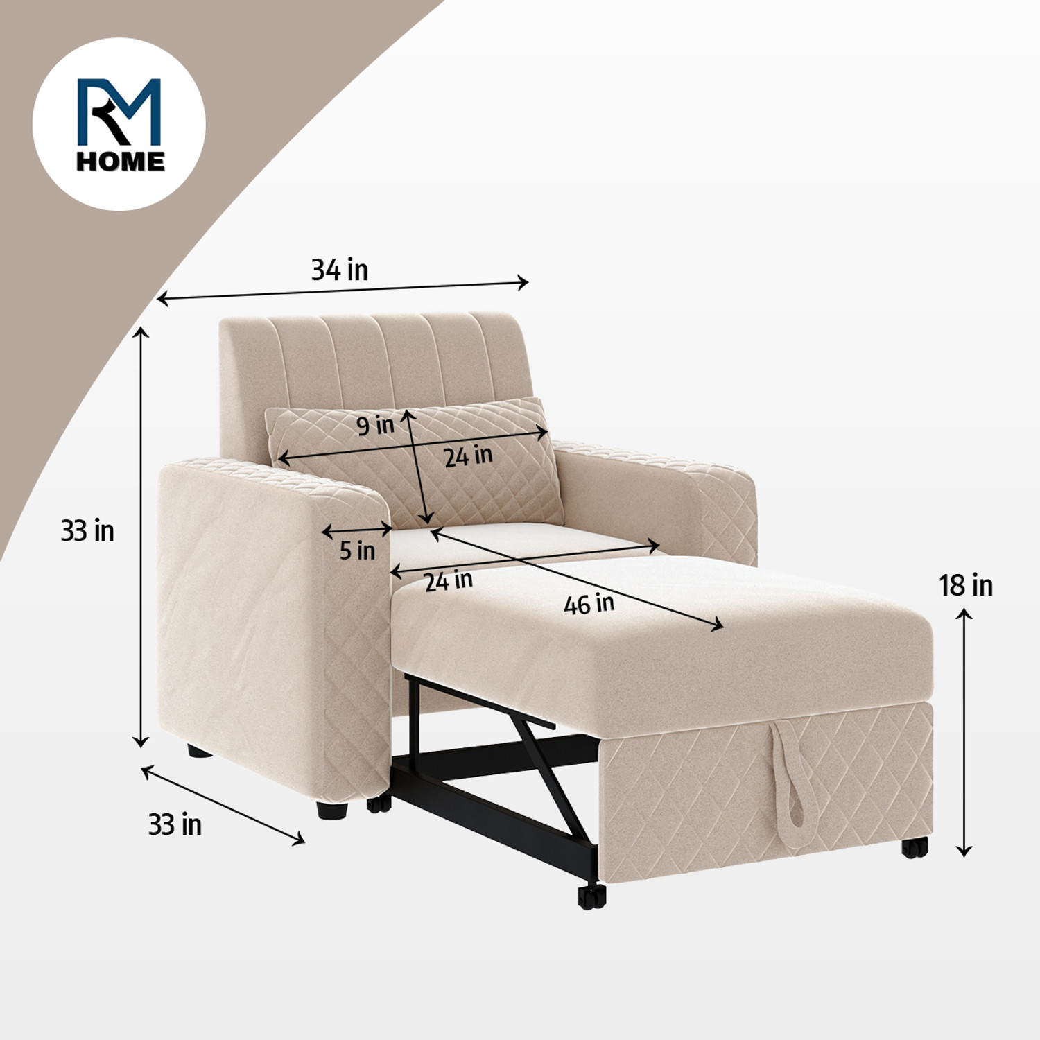 Image of RM HOME Oliver Cumbed Fabric 1 Seater Sofa